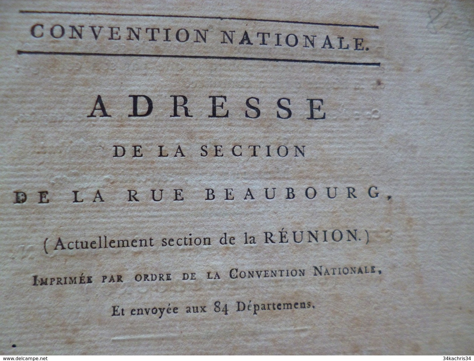 Réunion Section Rue Beaubourg Convention Nationale Adresse Révolution An I 24 Novembre Pages Déserteurs - Gesetze & Erlasse