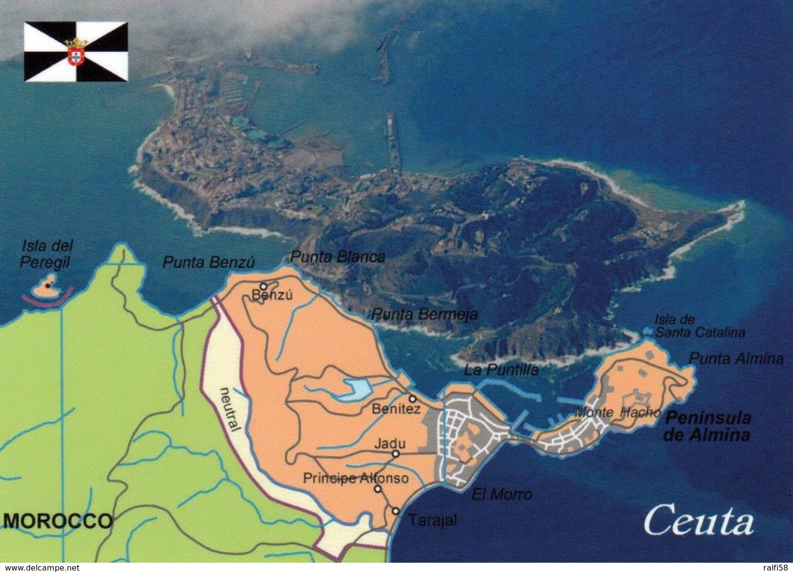 1 MAP Of Ceuta * 1 Ansichtskarte Mit Der Landkarte Von Ceuta - Exklave Spaniens Auf Dem Afrikanischen Kontinent * - Landkarten