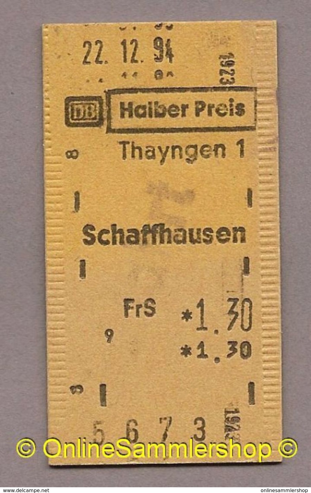 Pappfahrkarte -  DB -->   Thayngen 1 - Schaffhausen (Halber Preis) 1994 - Europa