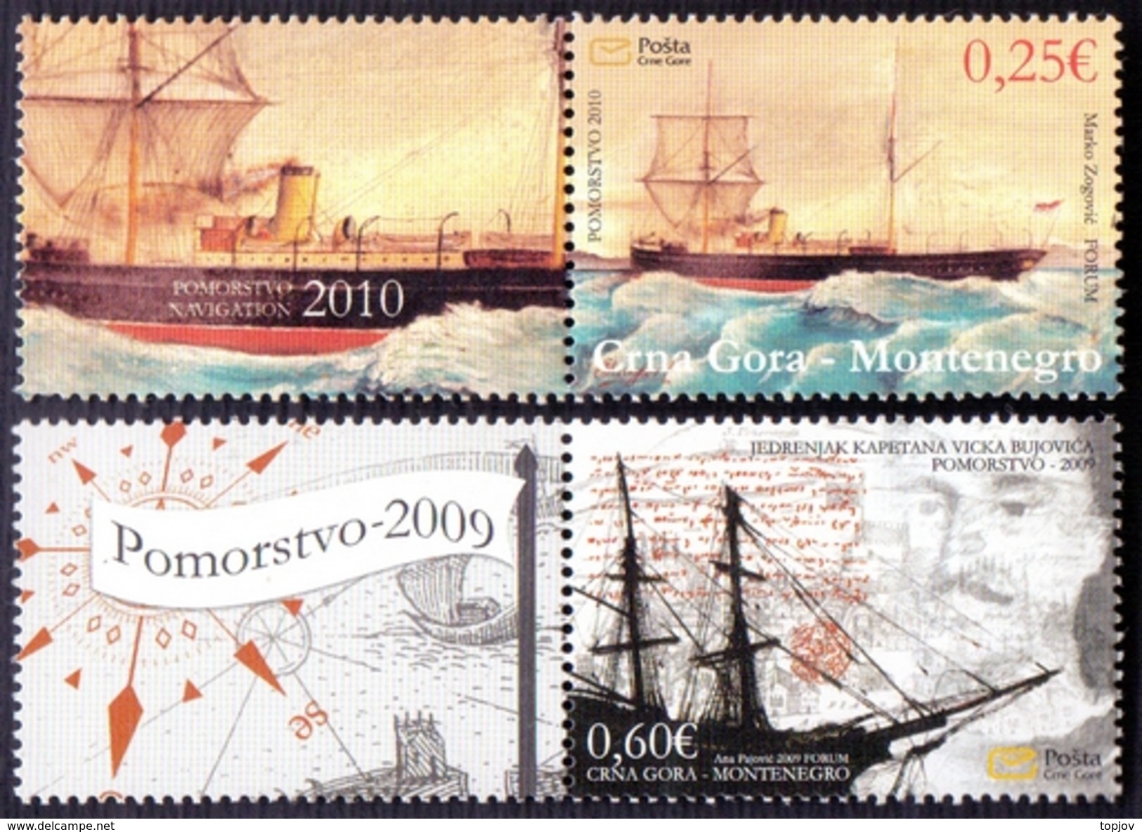 MONTENEGRO - CRNA GORA - Sailing Ships - MAPSLIGHTHOUSE - **MNH  - 2009/10 - Barche