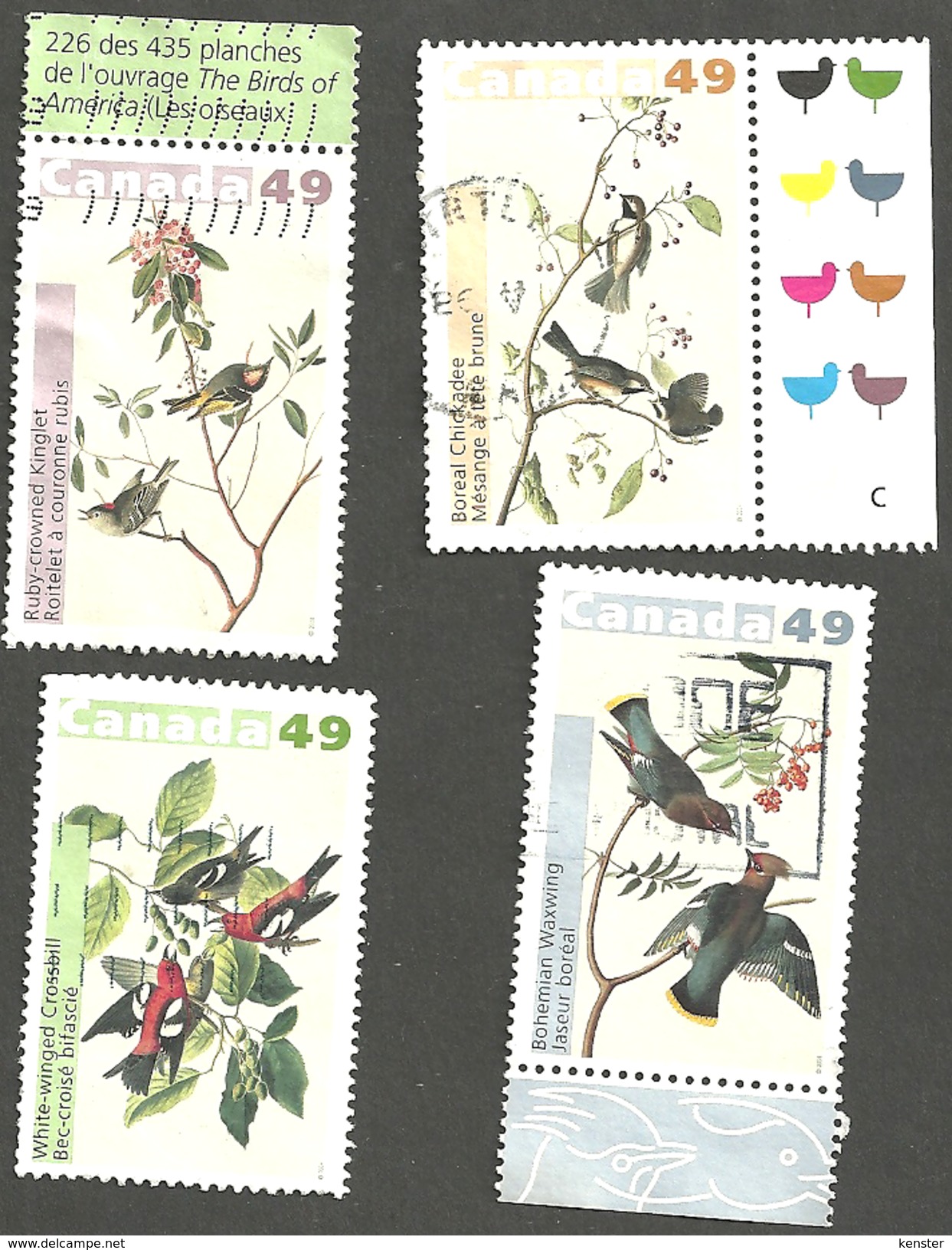 Sc. #2036-39 John James Audubon's Birds Colour Check Salvage Set Used  2004 K019 - Used Stamps