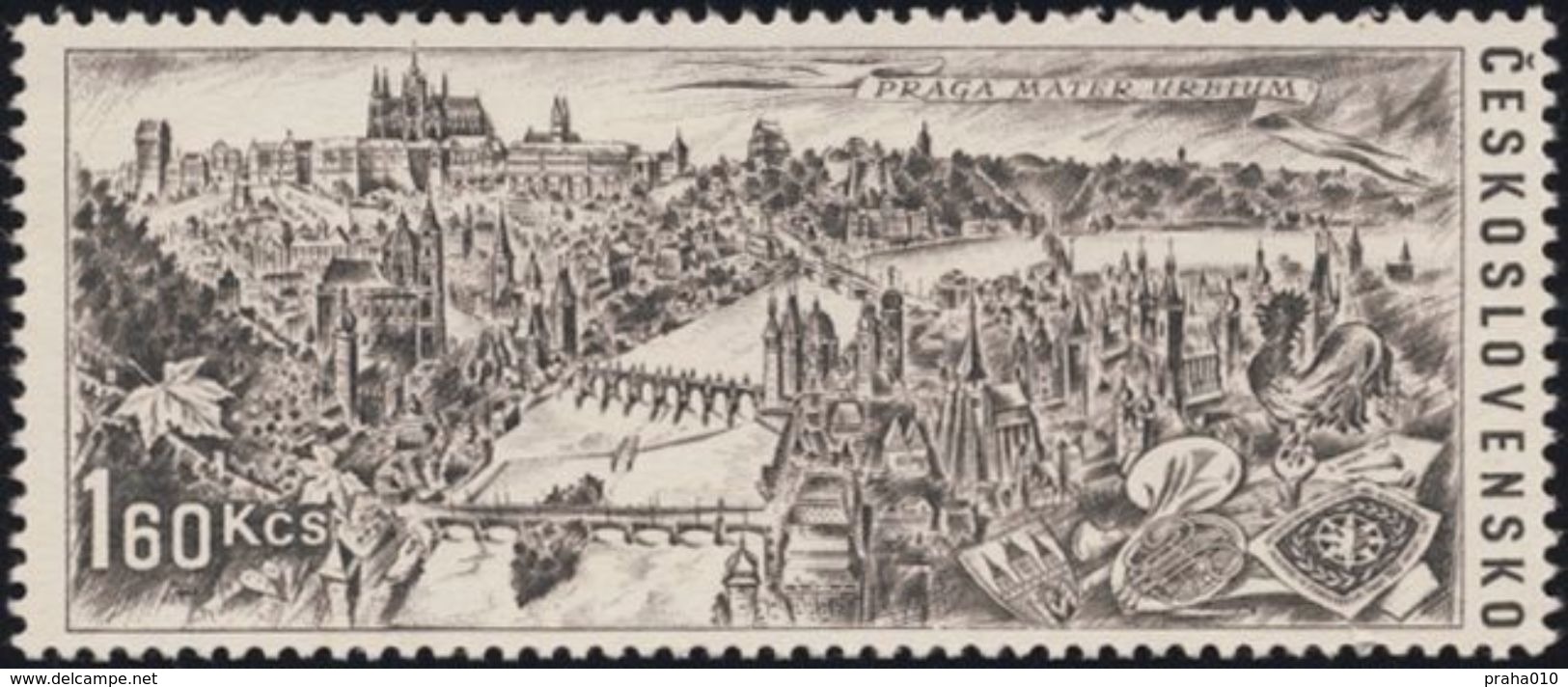 Czechoslovakia / Stamps (1967) 1586: Year Of Tourism - Prague City (Prague Castle, Charles Bridge); Painter: B. Housa - Cuckoos & Turacos