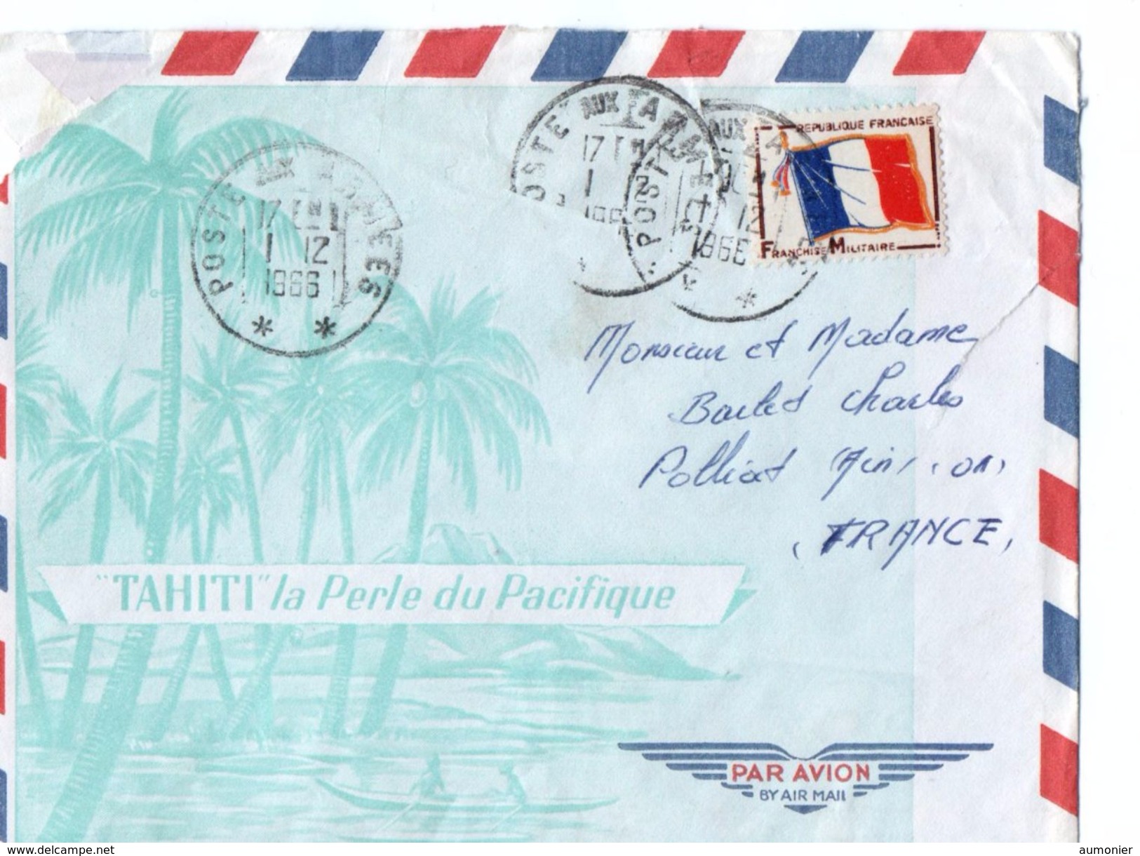 TAHITI - Lettre Illustrée Envoi Par Avion . Cachet " Poste Aux Armées " - Covers & Documents