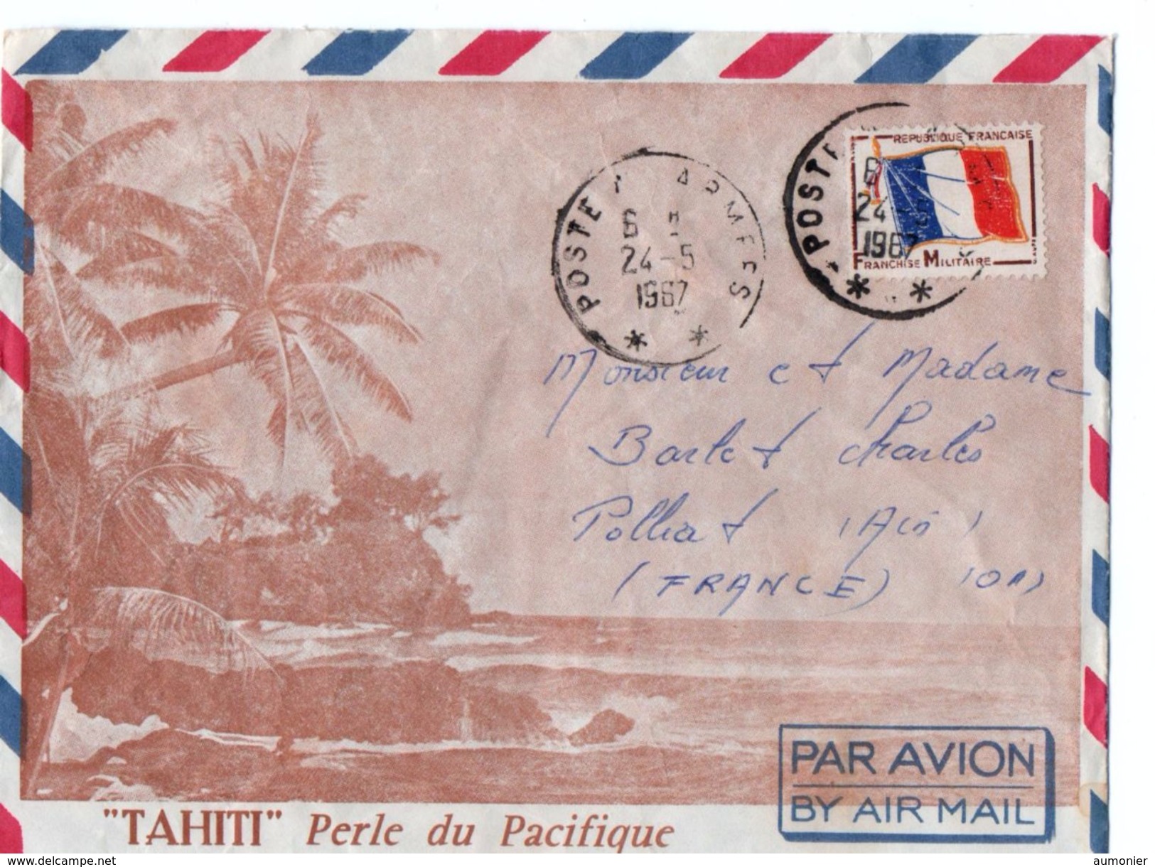 TAHITI - Lettre Illustrée Envoi Par Avion . Cachet " Poste Aux Armées " - Storia Postale