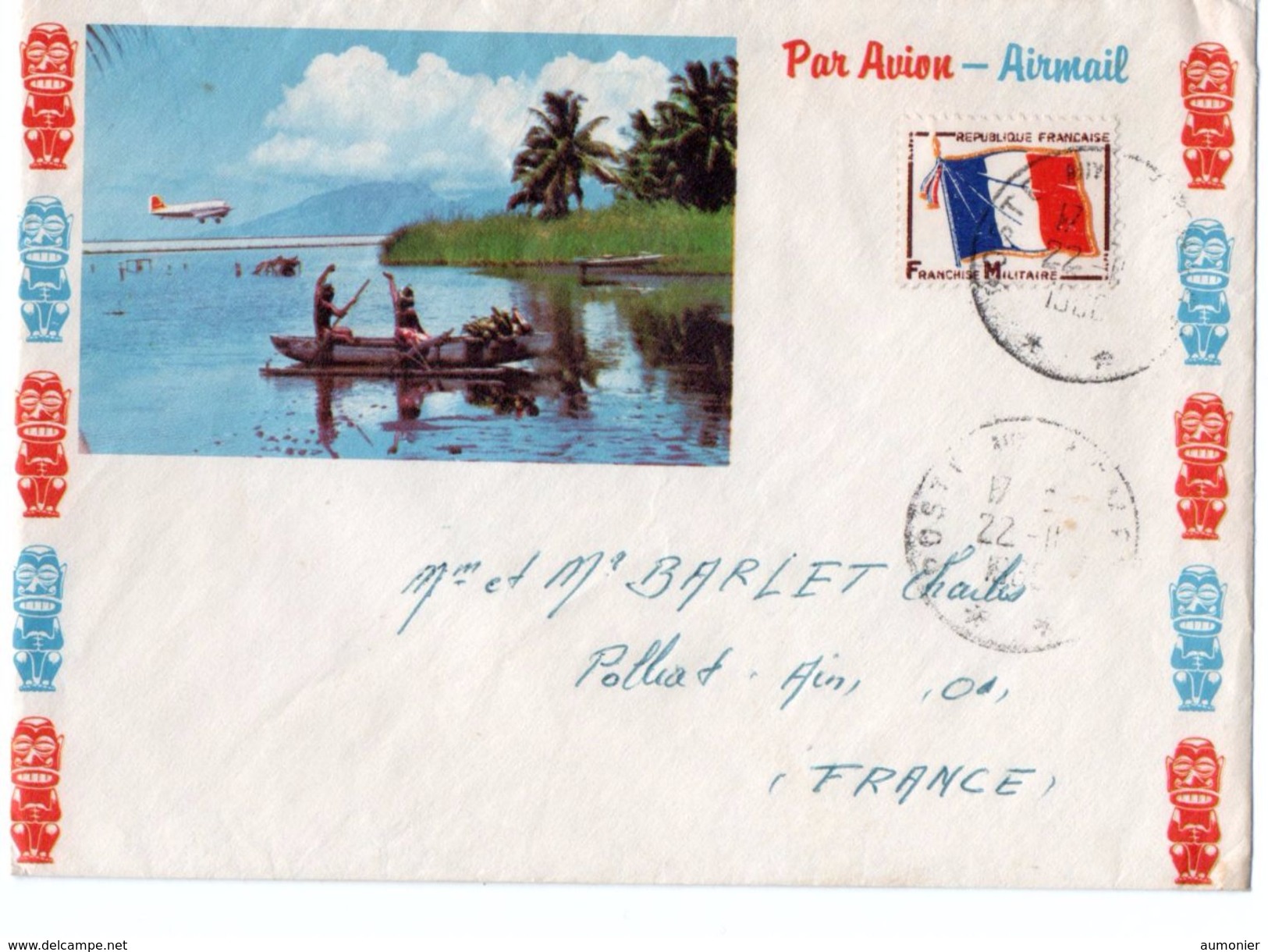 TAHITI - Lettre Illustrée Envoi Par Avion . Cachet " Poste Aux Armées " - Storia Postale