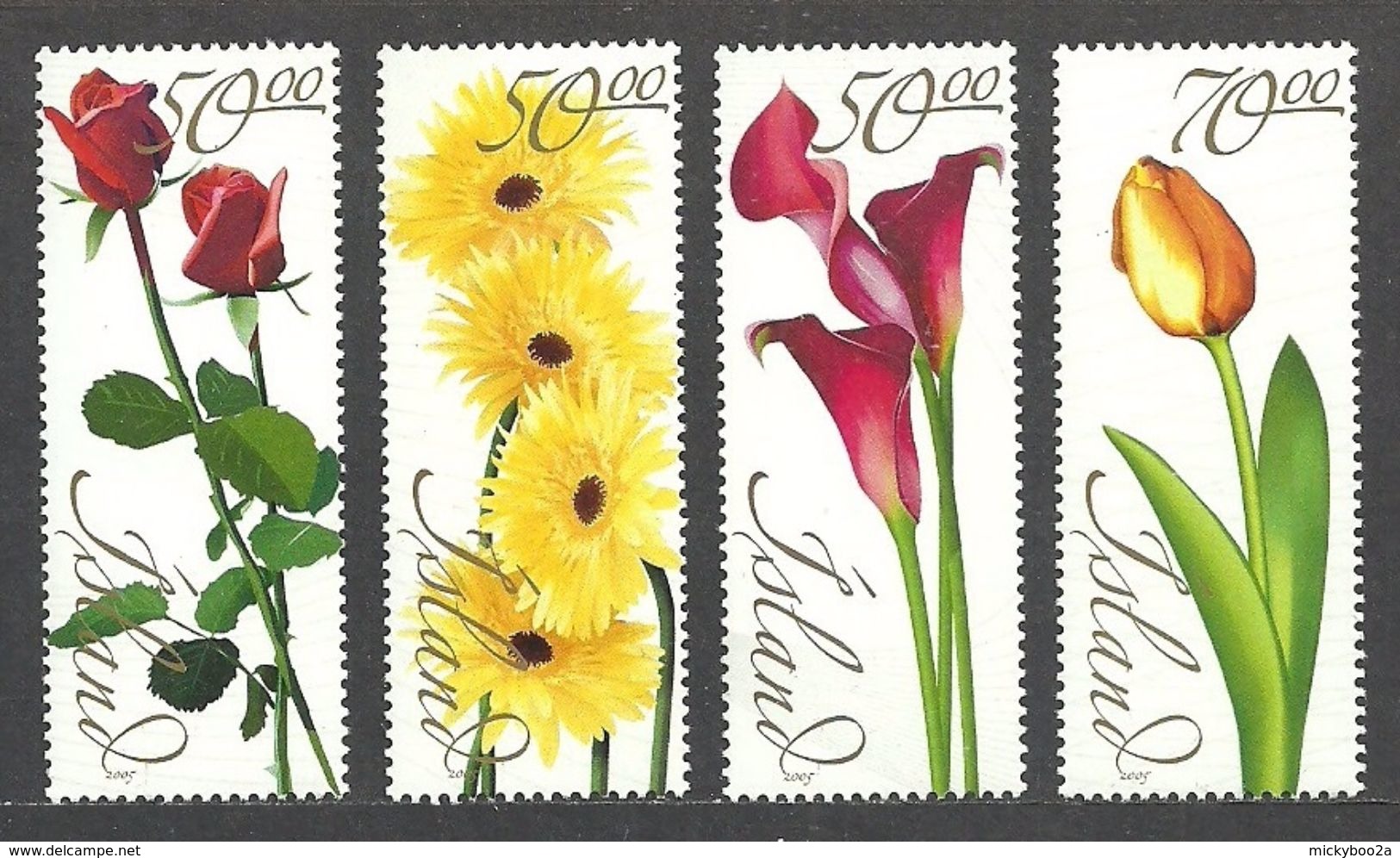 ICELAND 2005 FLOWERS GREETINGS ROSE GERBERA ARUM LILLY TULIP SET MNH - Unused Stamps