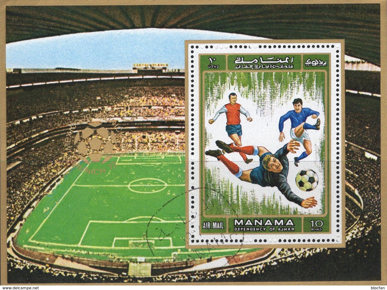 Fußball-Spiel 1972 Manama Block 139 O 2&euro; Torwart-Parade Sport Hojas Football Bloc Soccer S/s Art Sheet VAE Adschman - Usati