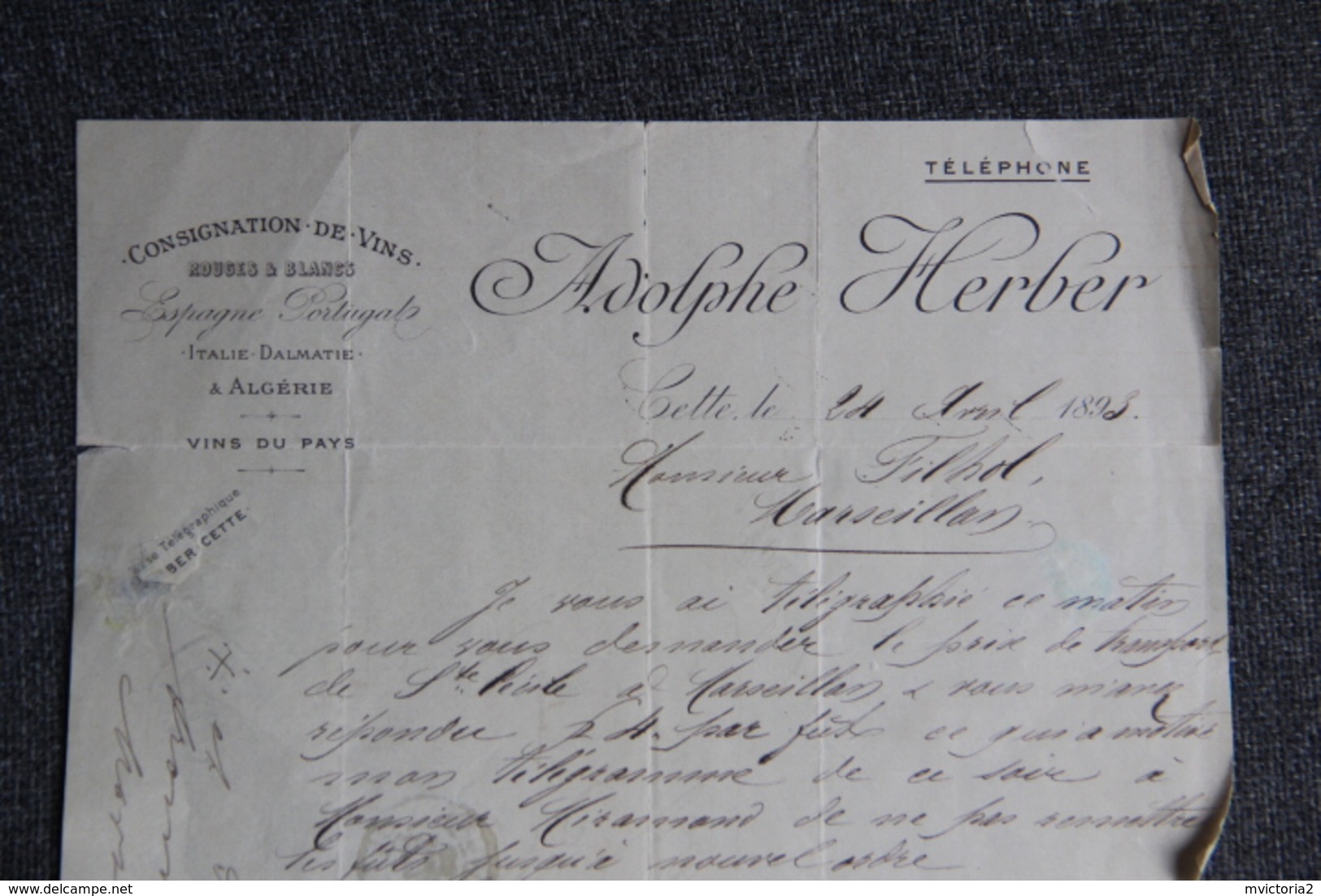 Lettre Ancienne - CETTE à MARSEILLAN - Adolphe HERBER, Consignation De Vins , Rouges Et Blancs - 1800 – 1899