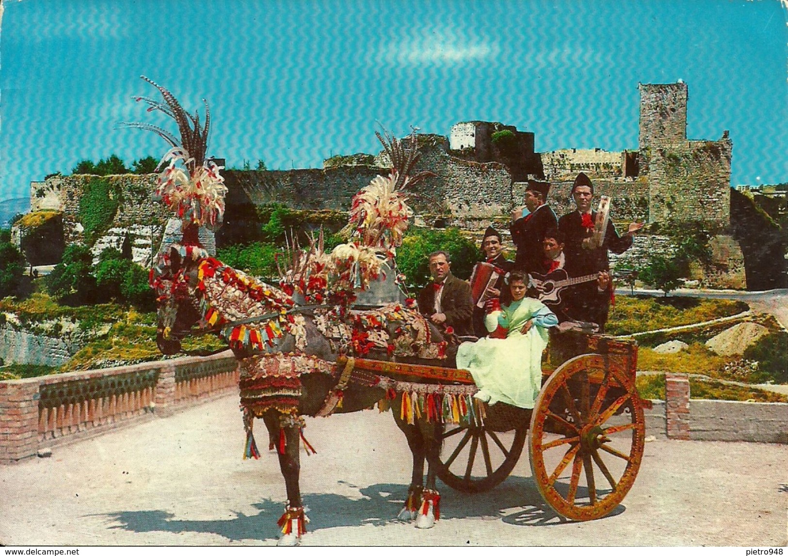 Enna (Sicilia) Carretto Siciliano, Charrette Sicilienne, Sicilian Cart - Castello Lombardia Sul Fondo - Costumi