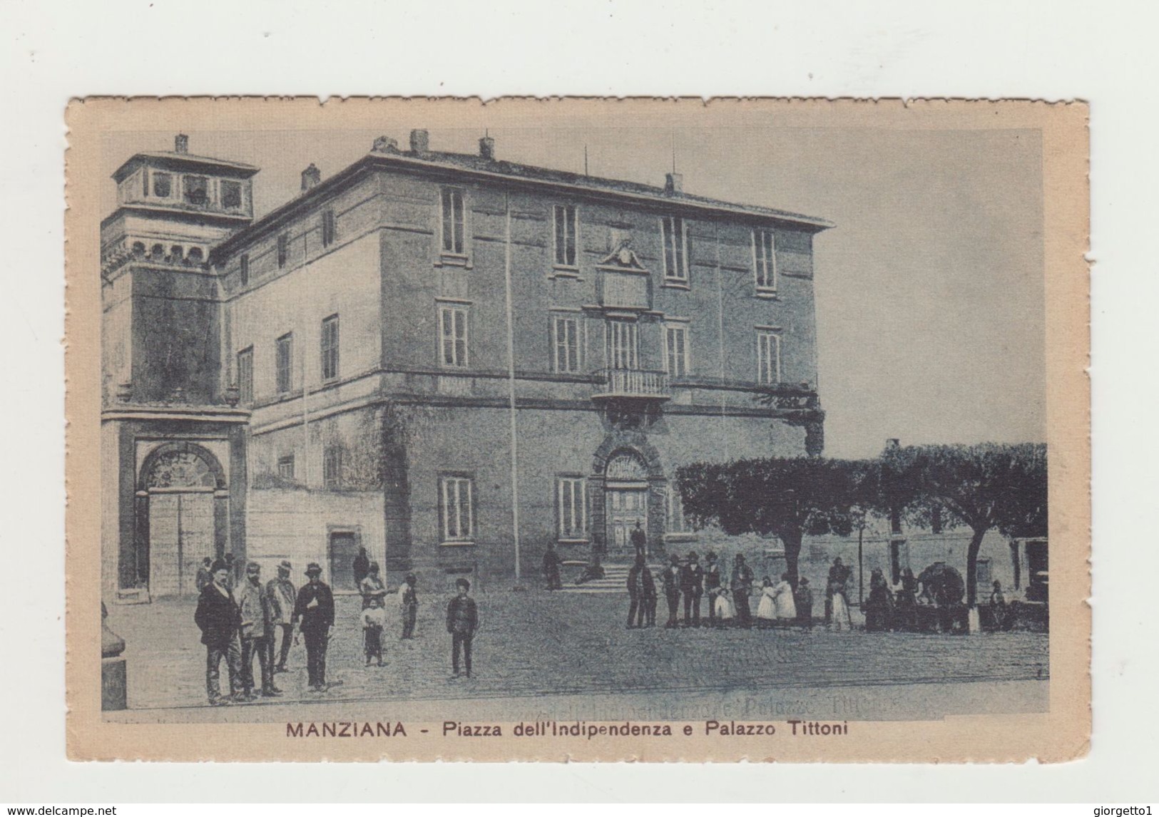 MANZIANA - PIAZZA INDIPENDENZA E PALAZZO TITTONI ANIMATA - VIAGGIATA 1918 - ITALY POSTCARD - Altri & Non Classificati