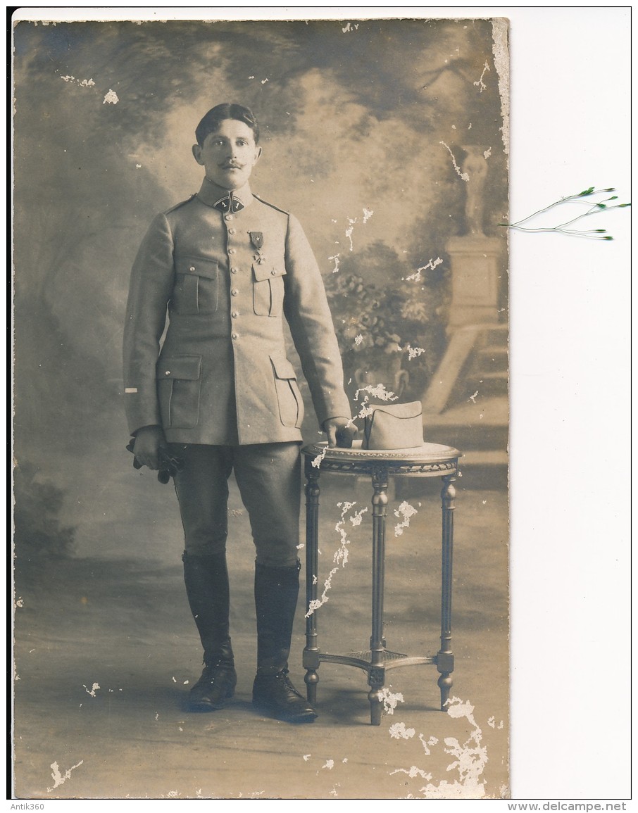 CPA WW1 Guerre 14-18 Portrait Carte-photo D'un Militaire Poilu Décoré Croix De Guerre Avec Citation Patte De Col 1 - Oorlog 1914-18