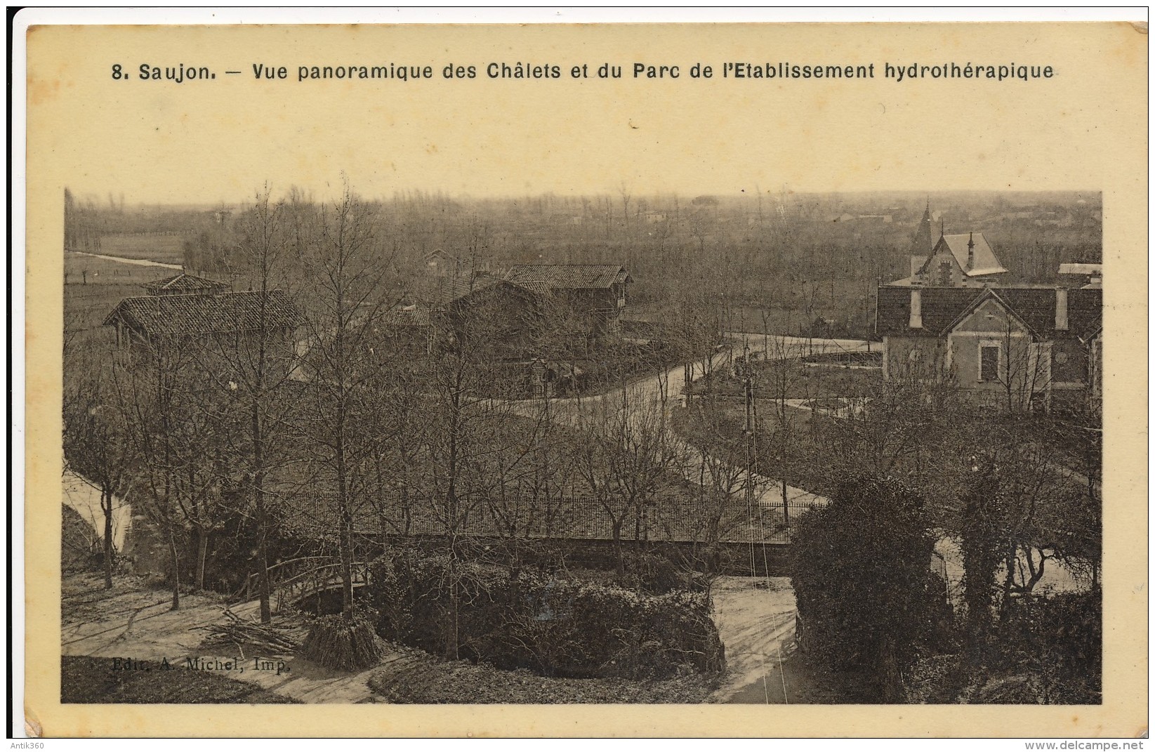 CPA 17 SAUJON Carte Rare Vue Panoramique Des Chalets Et Du Parc De L'Etablissement Hydrothérapique, Carte Glacée - Saujon