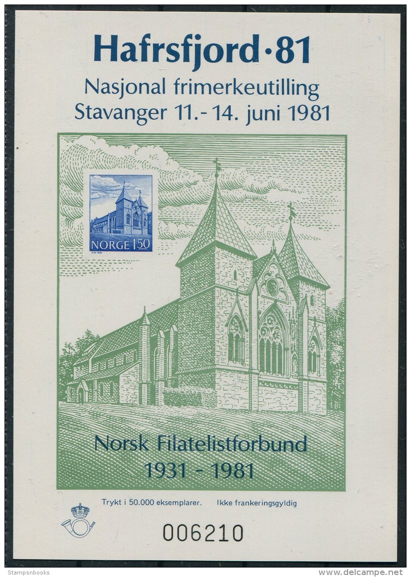1981 Norway Hafrsfjord '81 Stavanger Kirk National Stamp Exhibition Sheet - Blocks & Kleinbögen