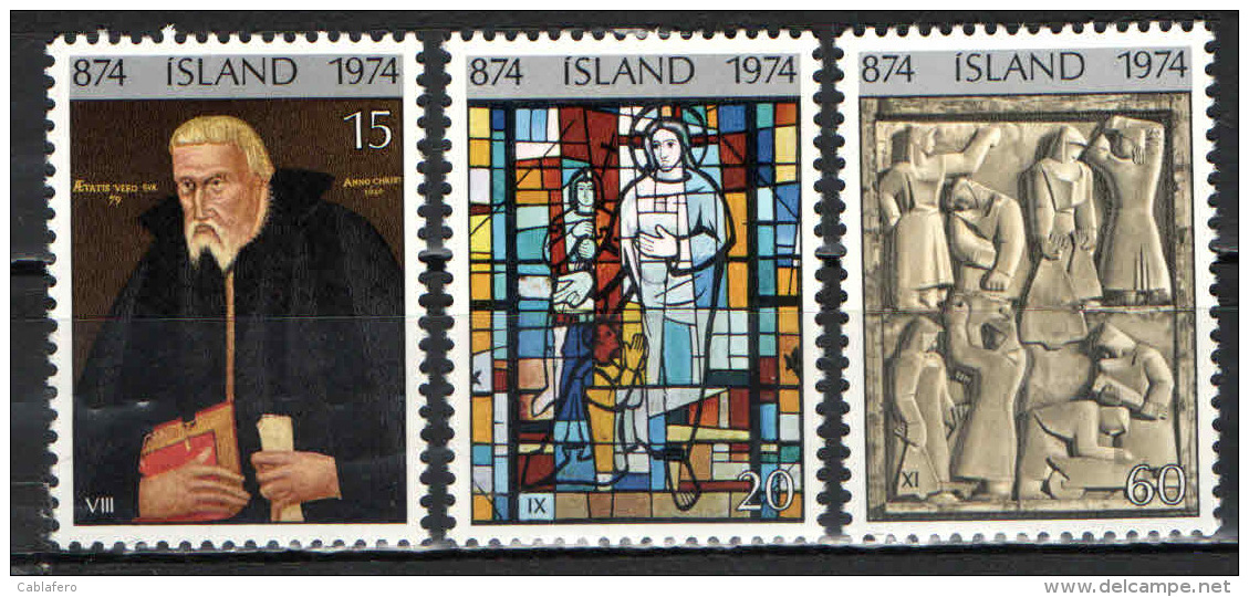 ISLANDA - 1974 - OPERE D'ARTE: G. THORIAKSSON, VETRATA DI CHIESA, SCULTURA IN LEGNO - NUOVI MNH - Nuovi