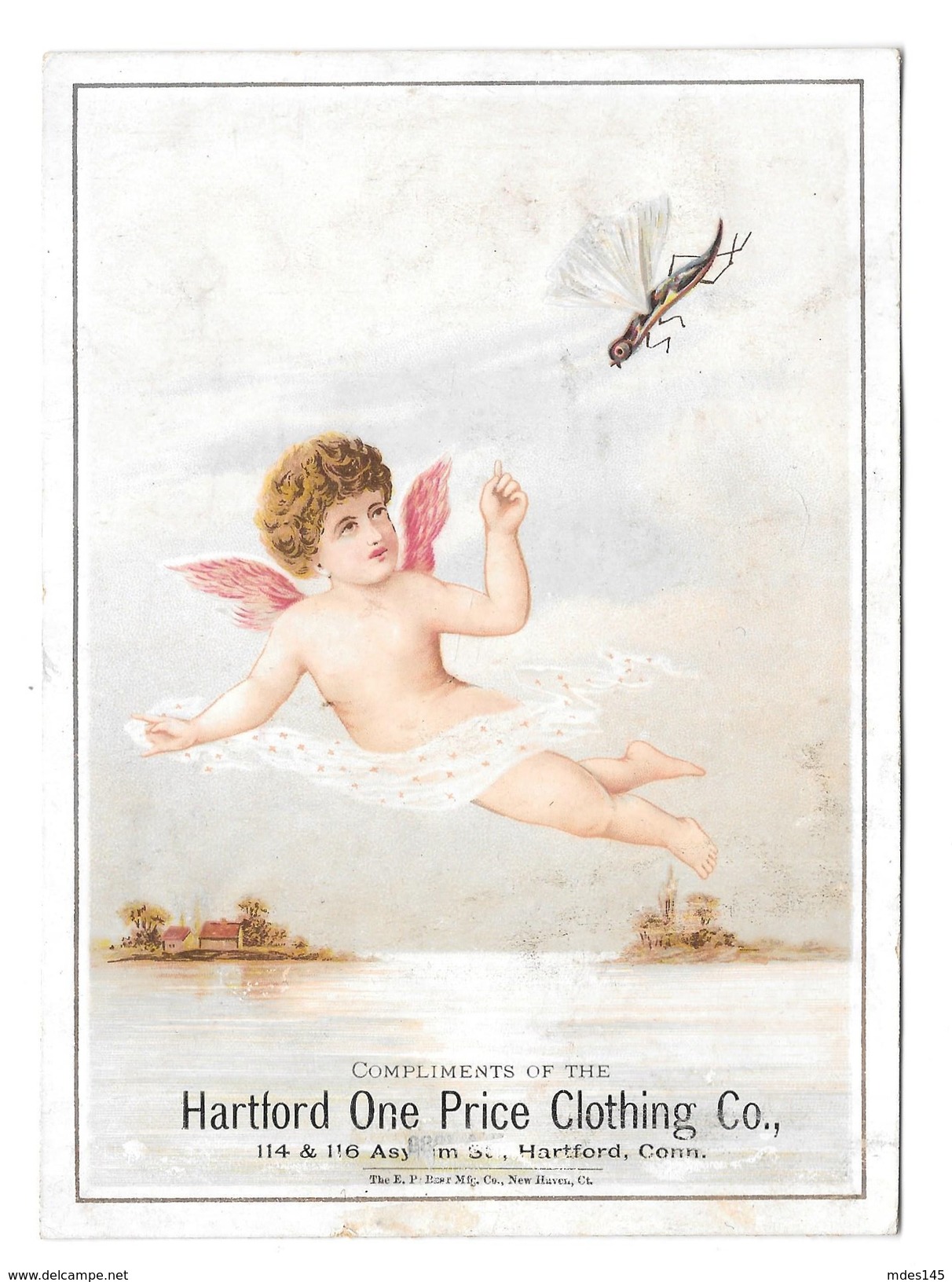 Victorian Trade Card Hartford CT One Price Clothing Cherub Angel With Flying Insect - Autres & Non Classés