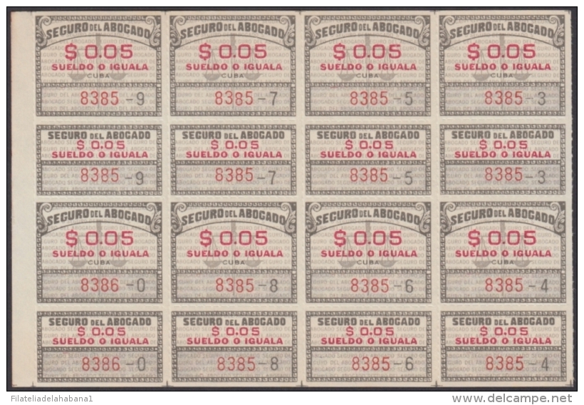 REP-262 CUBA REPUBLICA REVENUE. CIRCA 1950. 5c SEGUROS DE ABOGADOS. INSURANCE LAWYER BLOCK 8 MNH. - Postage Due