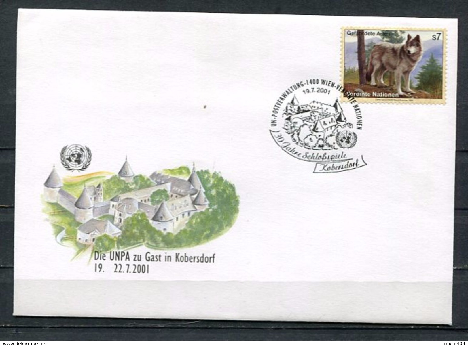 2001 NATIONS UNIES BUREAU DE VIENNE FDC 1ER JOUR ANIMAUX LE LOUP - Autres & Non Classés