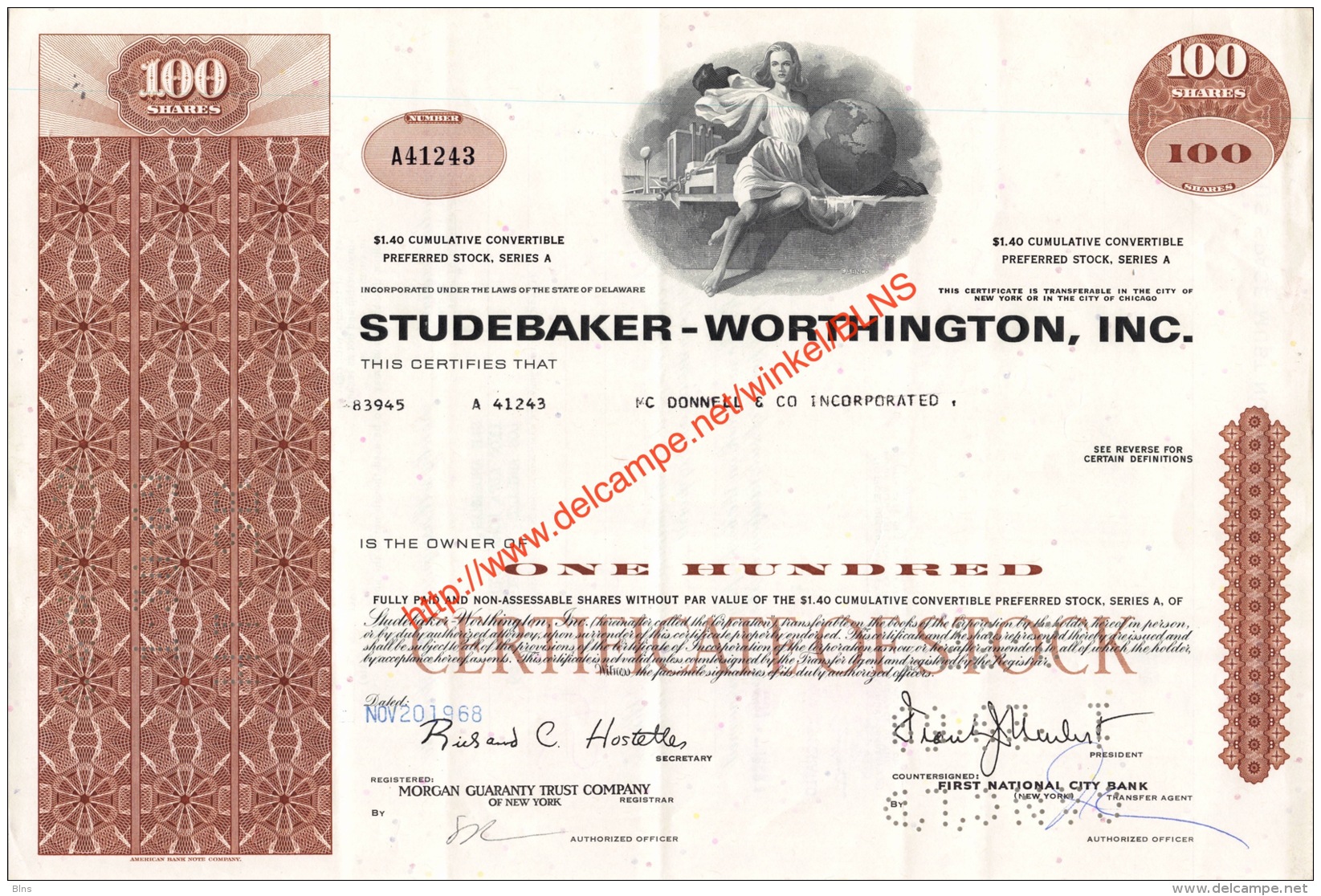 Studebaker-Worthington Action Aandeel Stock - Automobile