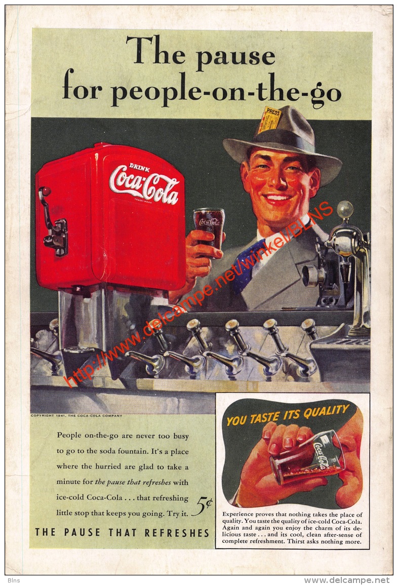 Coca-Cola 1941 Annonce-advert-advertentie - Papier Légère Cartonné 25 X 17 Cm - Poster & Plakate