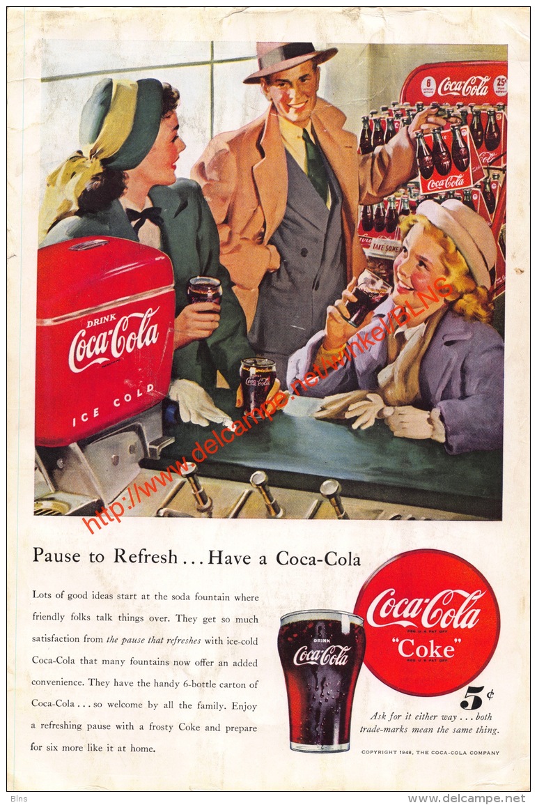 Coca-Cola 1948 Annonce-advert-advertentie - Papier Légère Cartonné 25 X 17 Cm - Advertising Posters