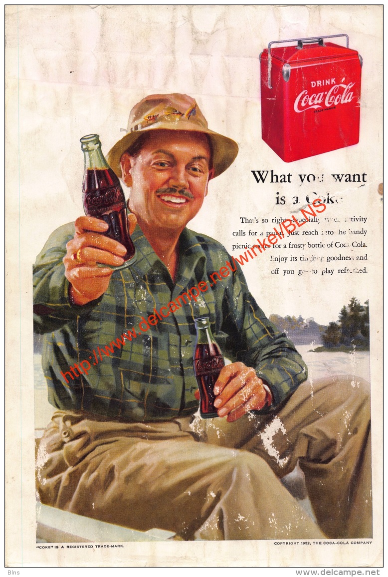 Coca-Cola 1952 Annonce-advert-advertentie - Papier Légère Cartonné 25 X 17 Cm - Reclame-affiches