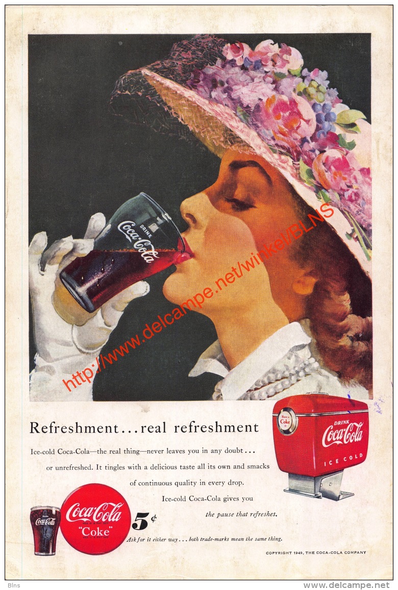 Coca-Cola 1949 Annonce-advert-advertentie - Papier Légère Cartonné 25 X 17 Cm - Affiches Publicitaires