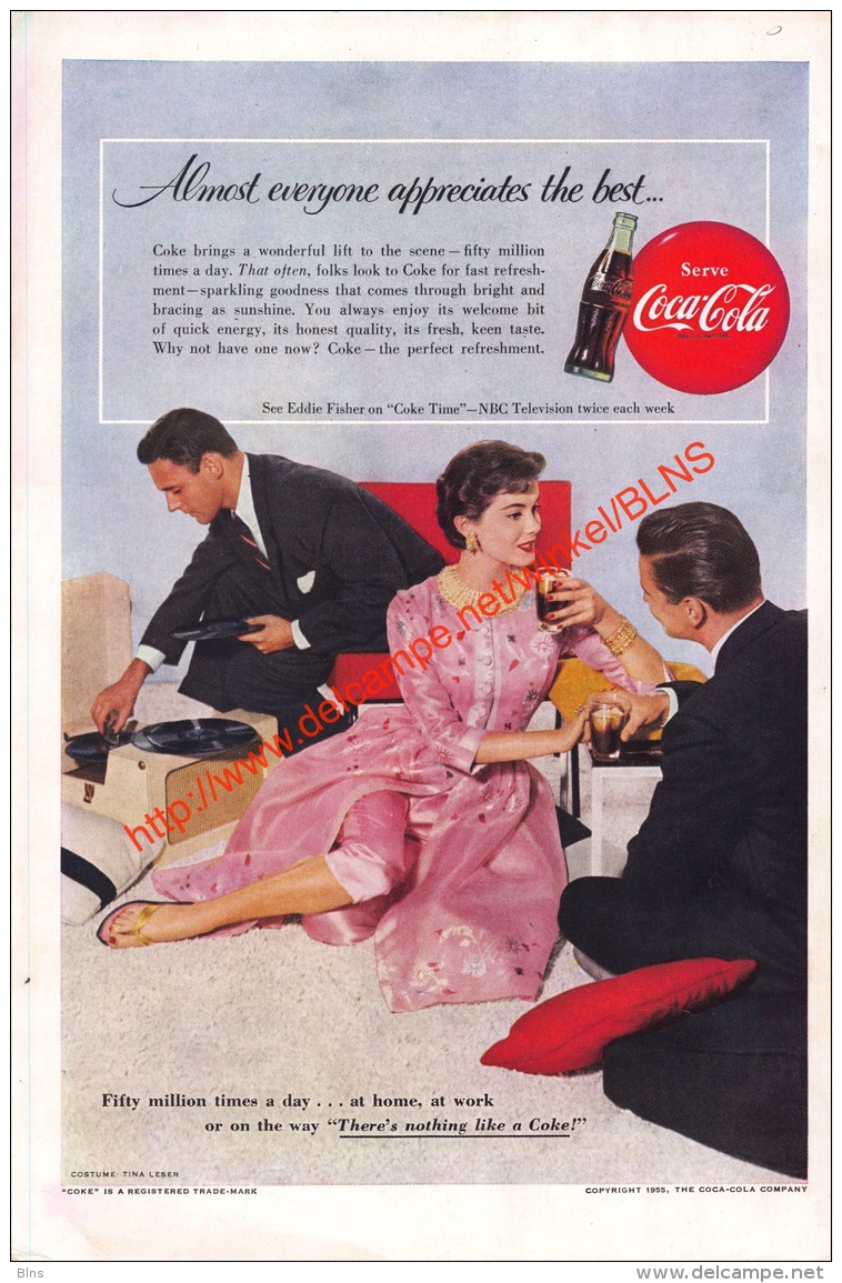 Coca-Cola 1955 Annonce-advert-advertentie - Papier Légère Cartonné 25 X 17 Cm - Afiches Publicitarios