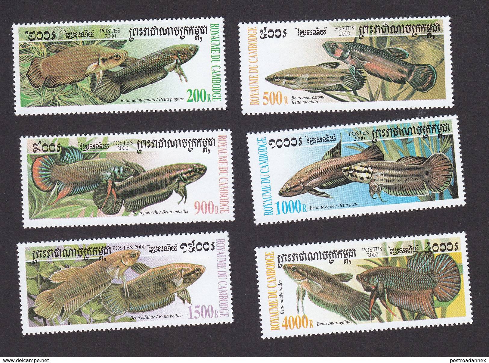 Cambodia, Scott #1945-1950, Mint Hinged, Fish, Issued 2000 - Cambodia