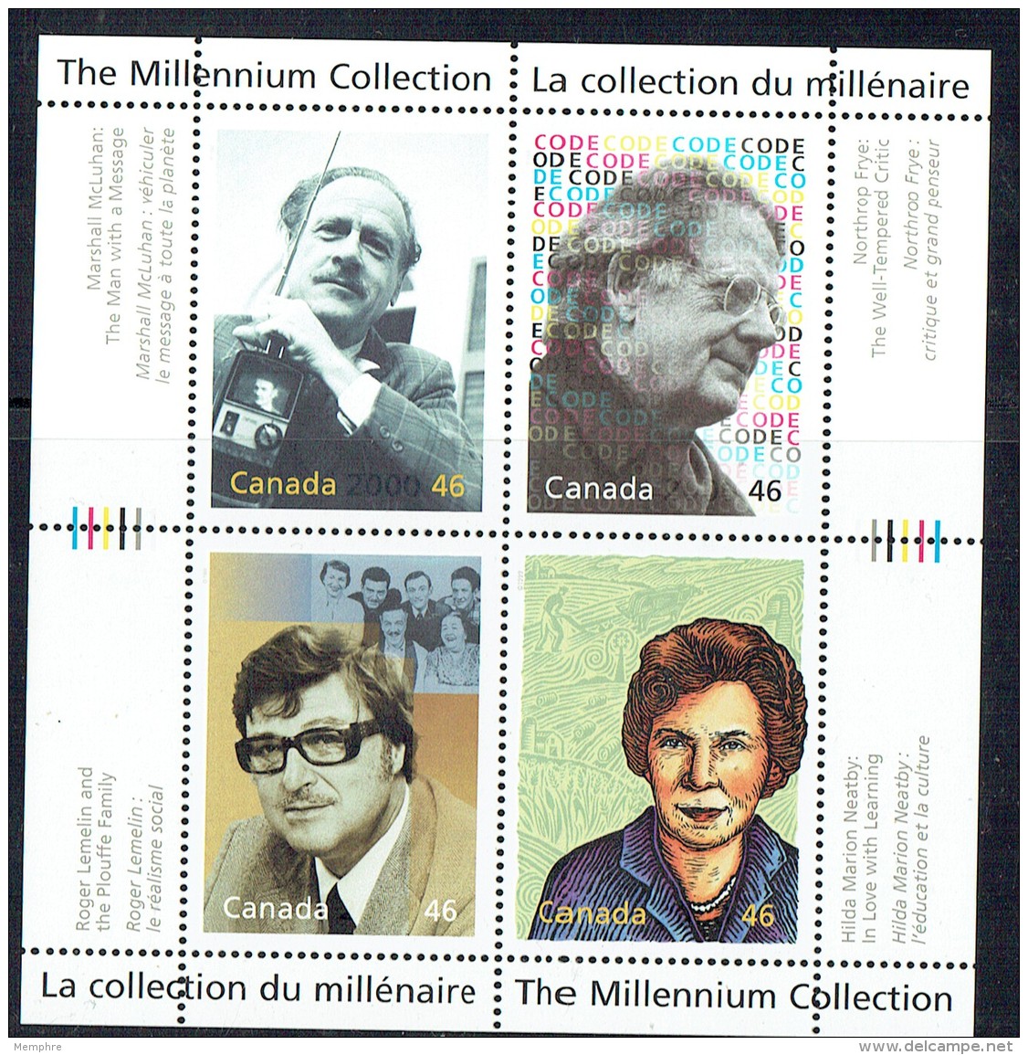 2000 Millenium Collection - Great Thinkers McLuhan, Frye, Lemelin, Neatby-   Sheet Of 4 Different Sc 1829 MNH ** - Unused Stamps