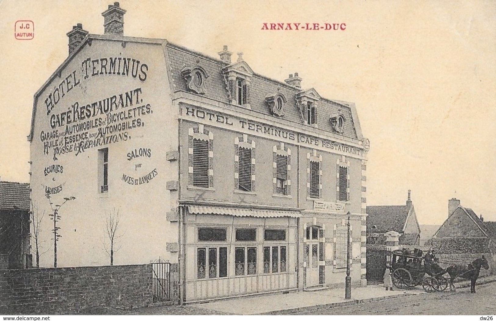 Arnay-le-Duc - Hôtel Terminus, Café-Restaurant - Carte J.C. Animée (attelage) - Alberghi & Ristoranti