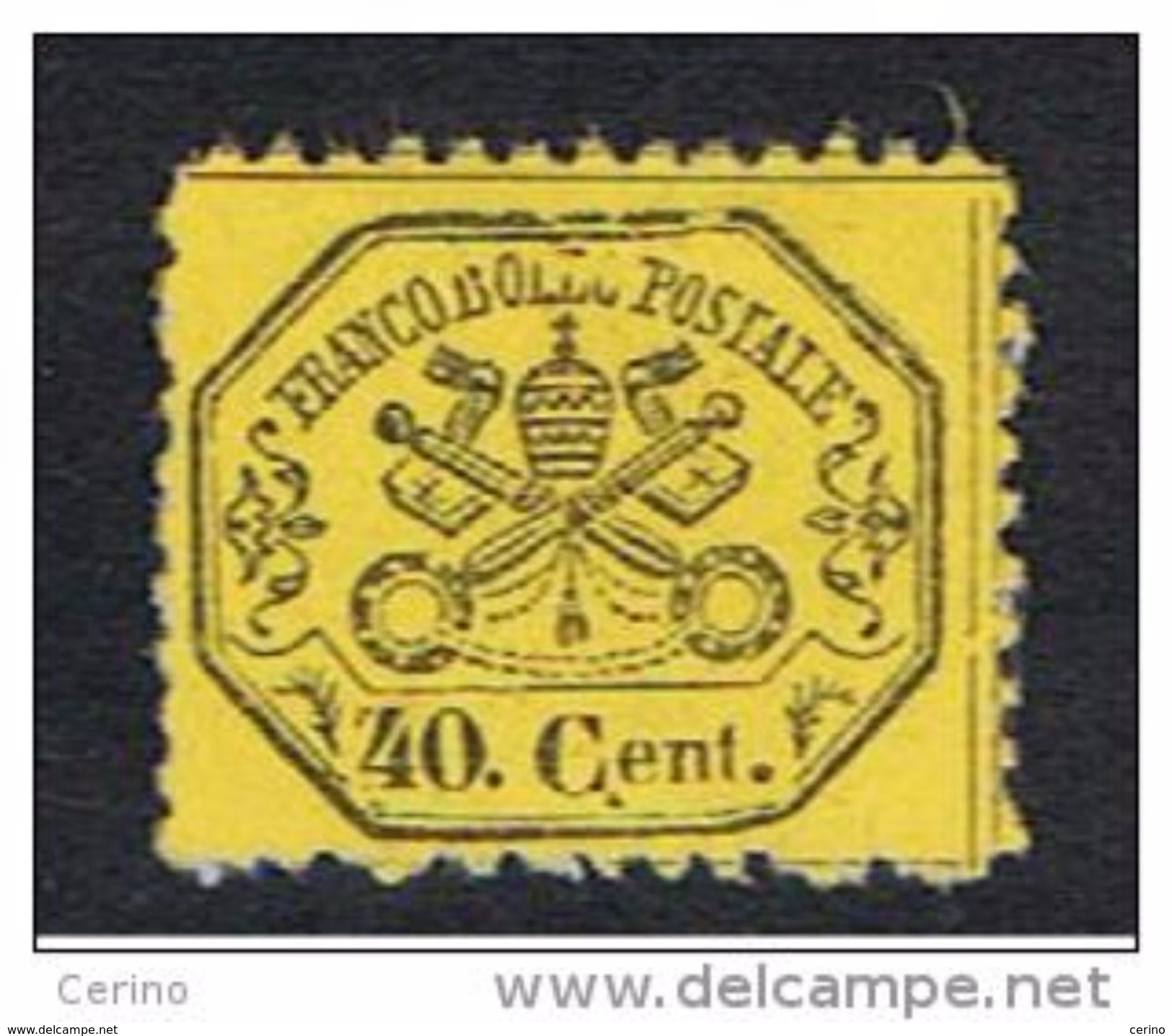 STATO  PONTIFICIO:  1868  STEMMA  -  40 C. GIALLO  LIMONE  S.G. -  SASS. 29 - Stato Pontificio