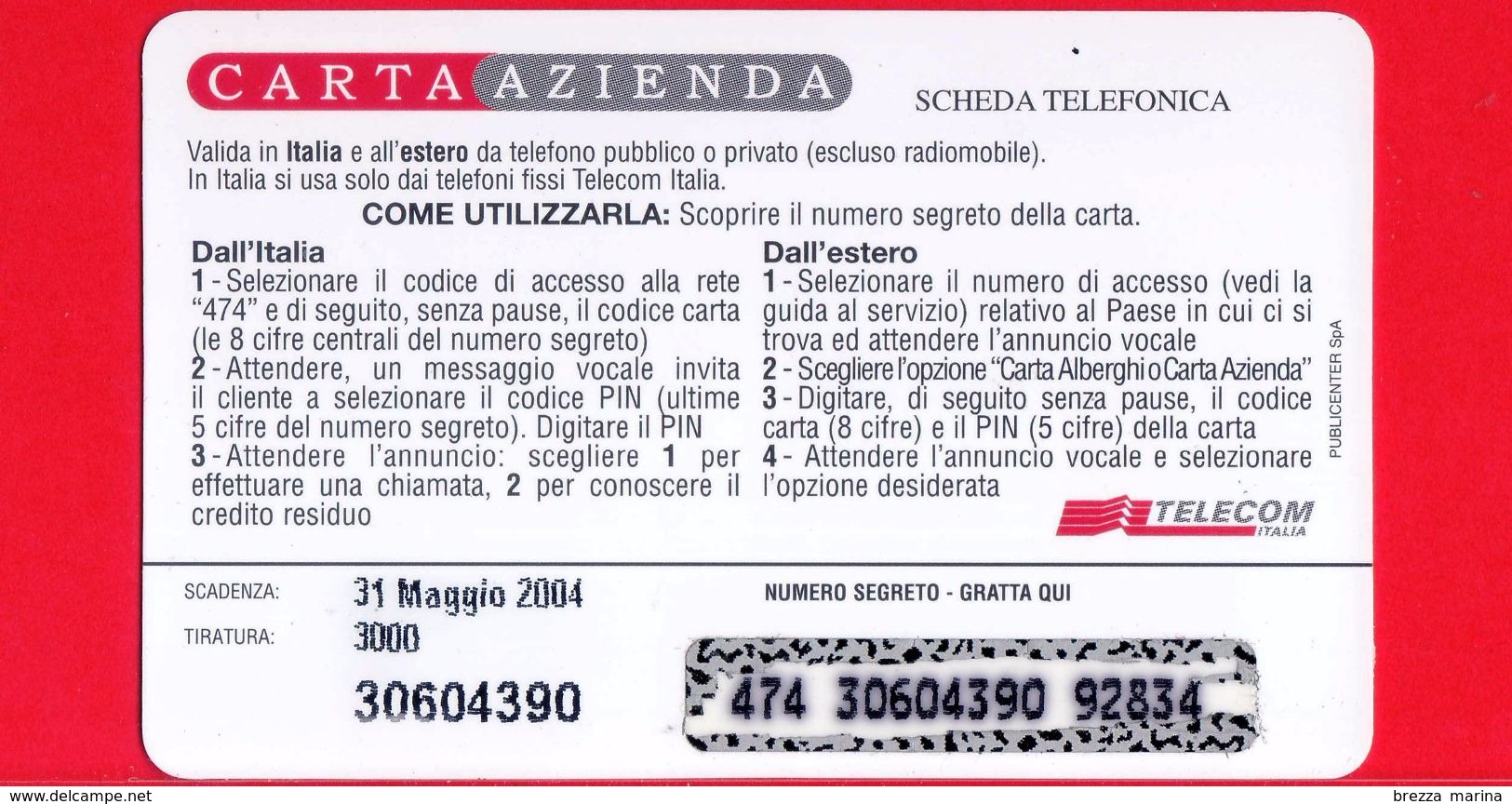 ITALIA - Scheda Telefonica - Telecom - Usata - Carta Azienda - 2004 - Smart - Schede GSM, Prepagate & Ricariche