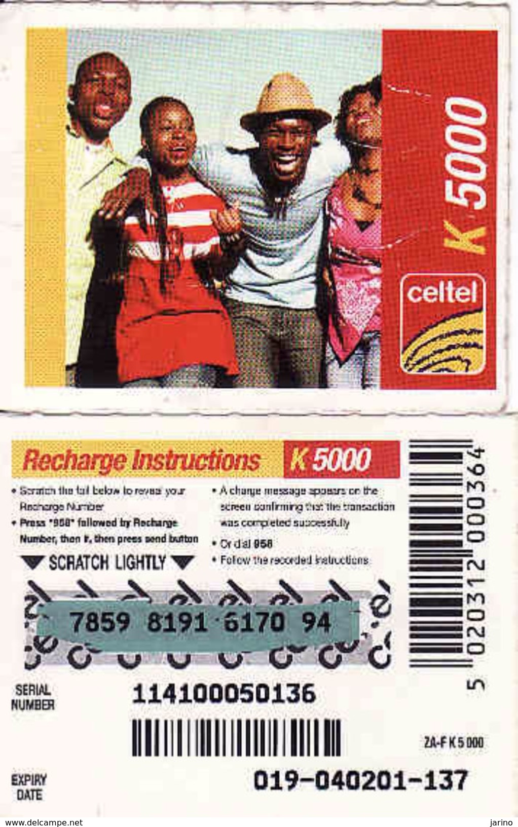 Zambia Celtel K 5 000 Recharge Phonecard, Used - Zambia