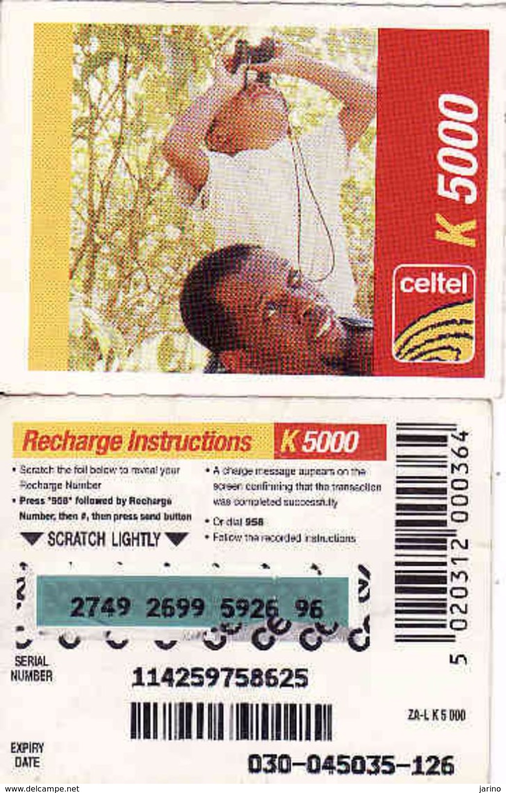 Zambia Celtel K 5 000 Recharge Phonecard, Used - Zambie
