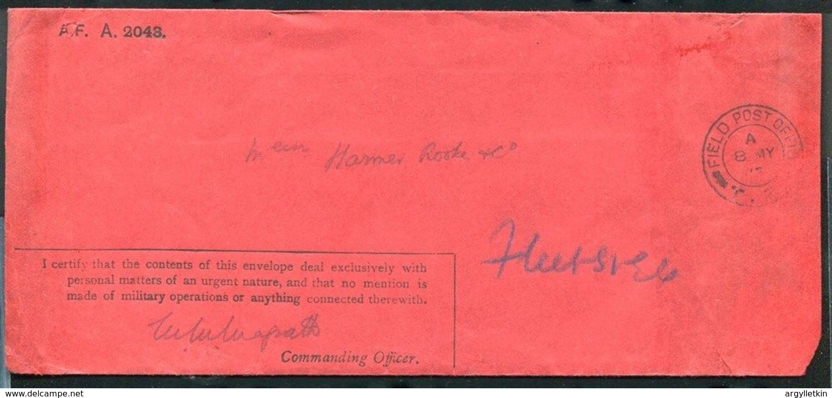 GREAT BRITAIN ARMY POSTAL STATIONERY PRIVILEGE ENVELOPE WORLD WAR ONE - Lettres & Documents