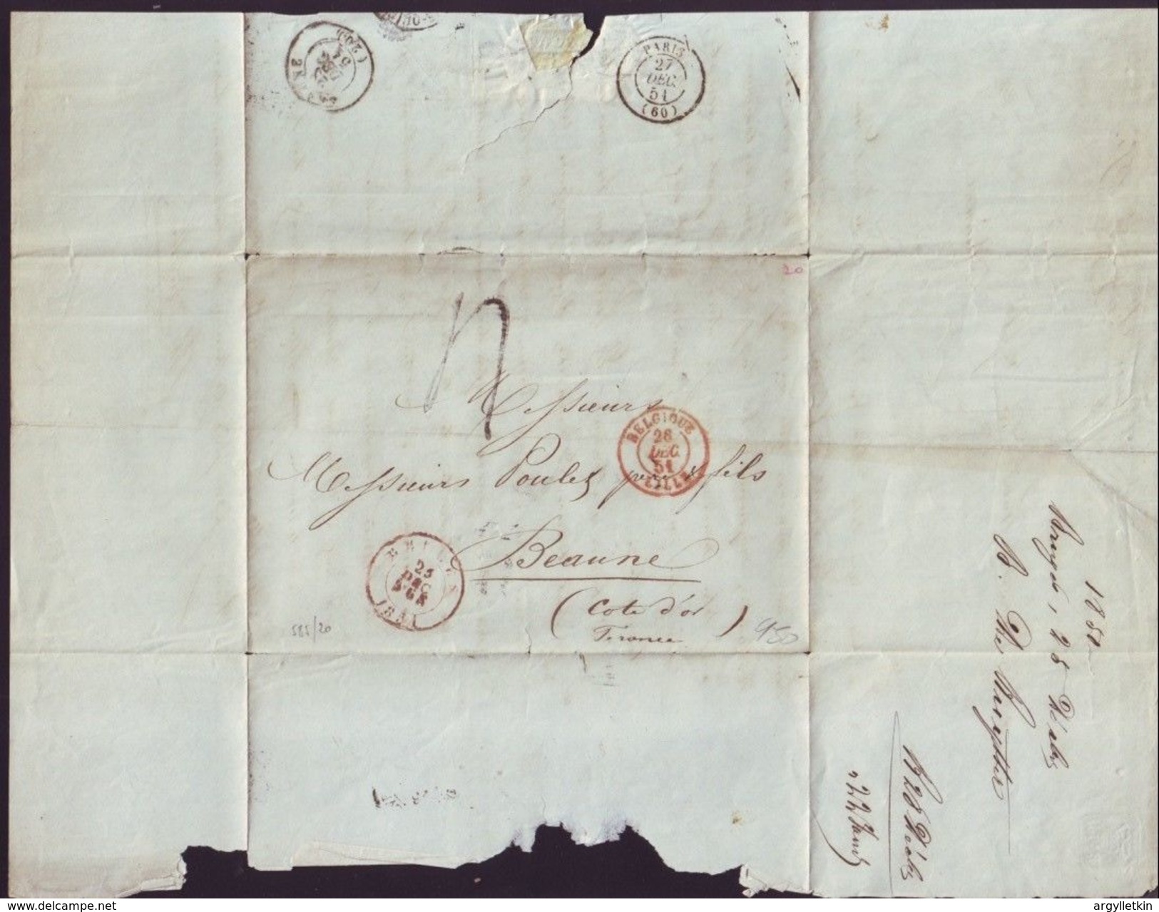 BELGIUM ENTIRE LETTERS FRANCE 1850/57