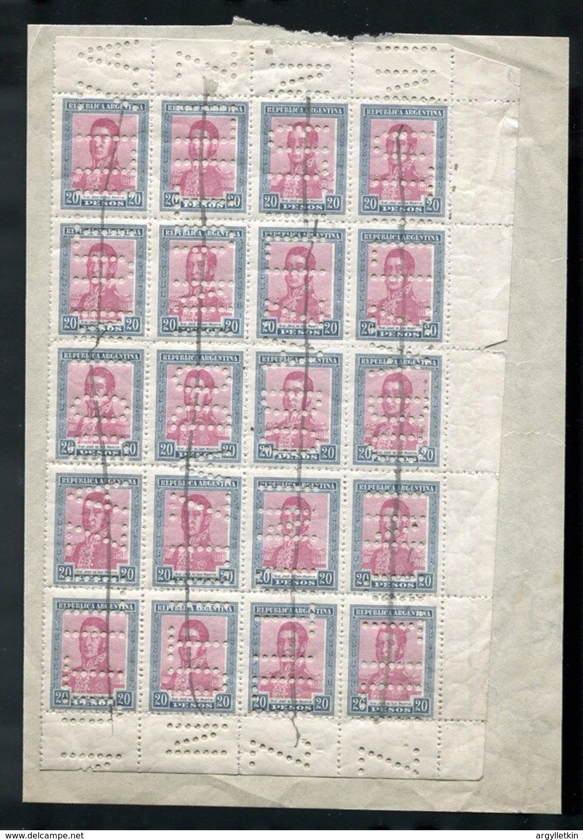 ARGENTINGA GENERAL SAN MARTIN 20 PESO AMAZING INUTILIZADO BLOCK - Blocks & Sheetlets