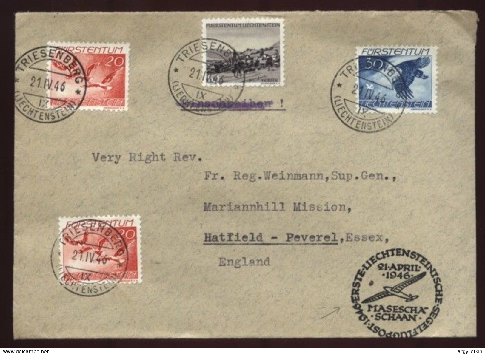 LIECHTENSTEIN 1946 GLIDER MAIL COVER - Other & Unclassified