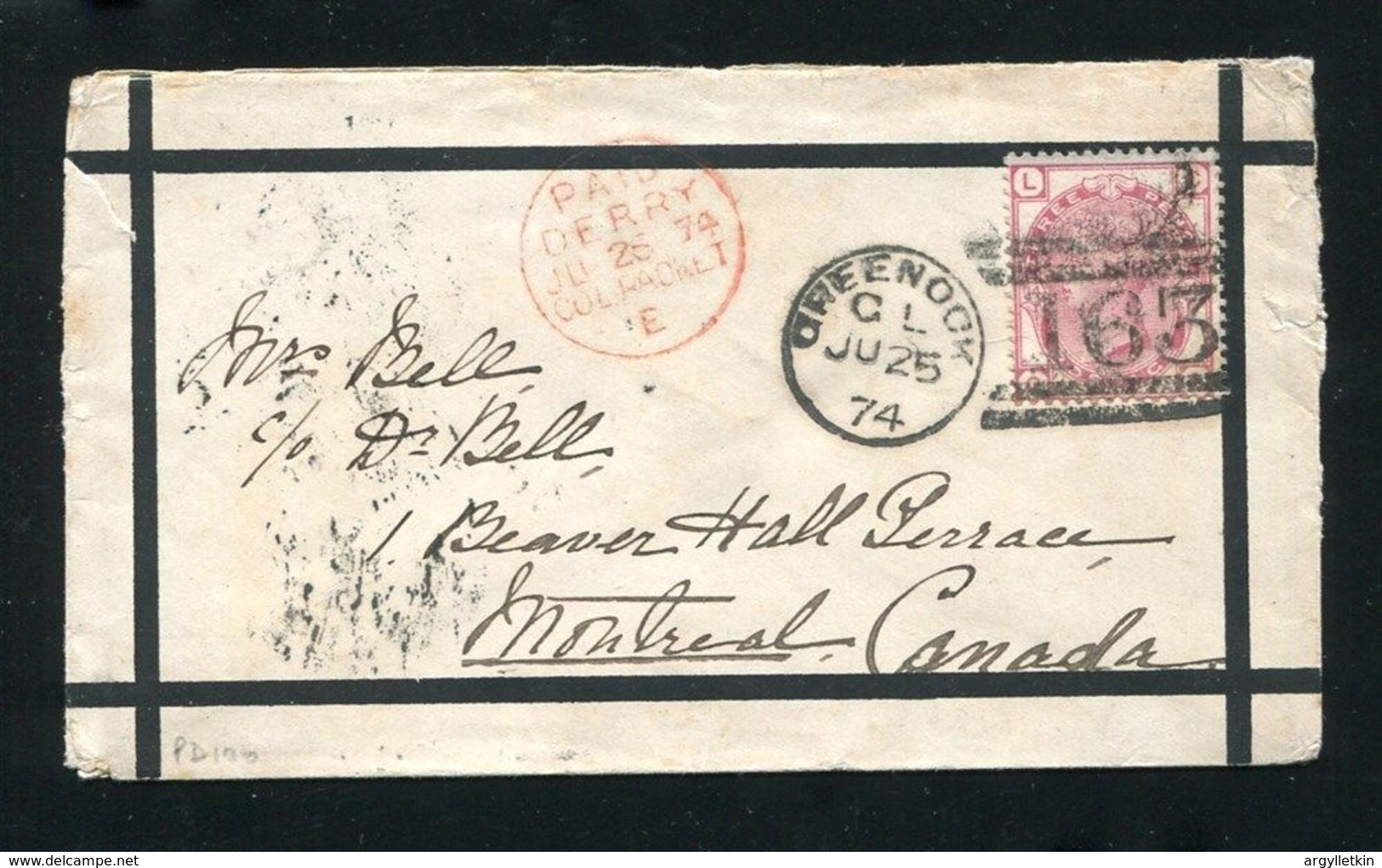 IRELAND GREAT BRITAIN SCOTLAND DERRY PACKET SHIPPING CANADA MARITIME 1874 - Lettres & Documents