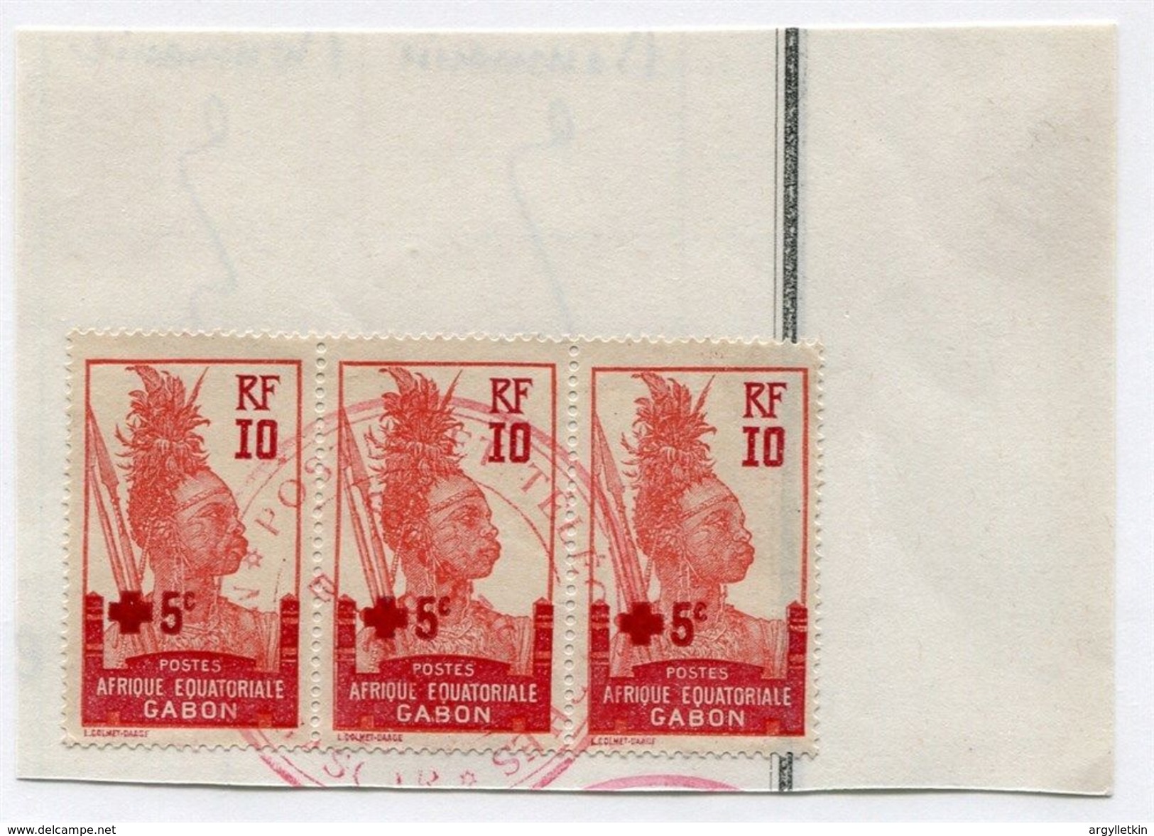 FRENCH AFRICA GABON RED CROSS TRIBESMAN ETHNIC 1914 - Used Stamps