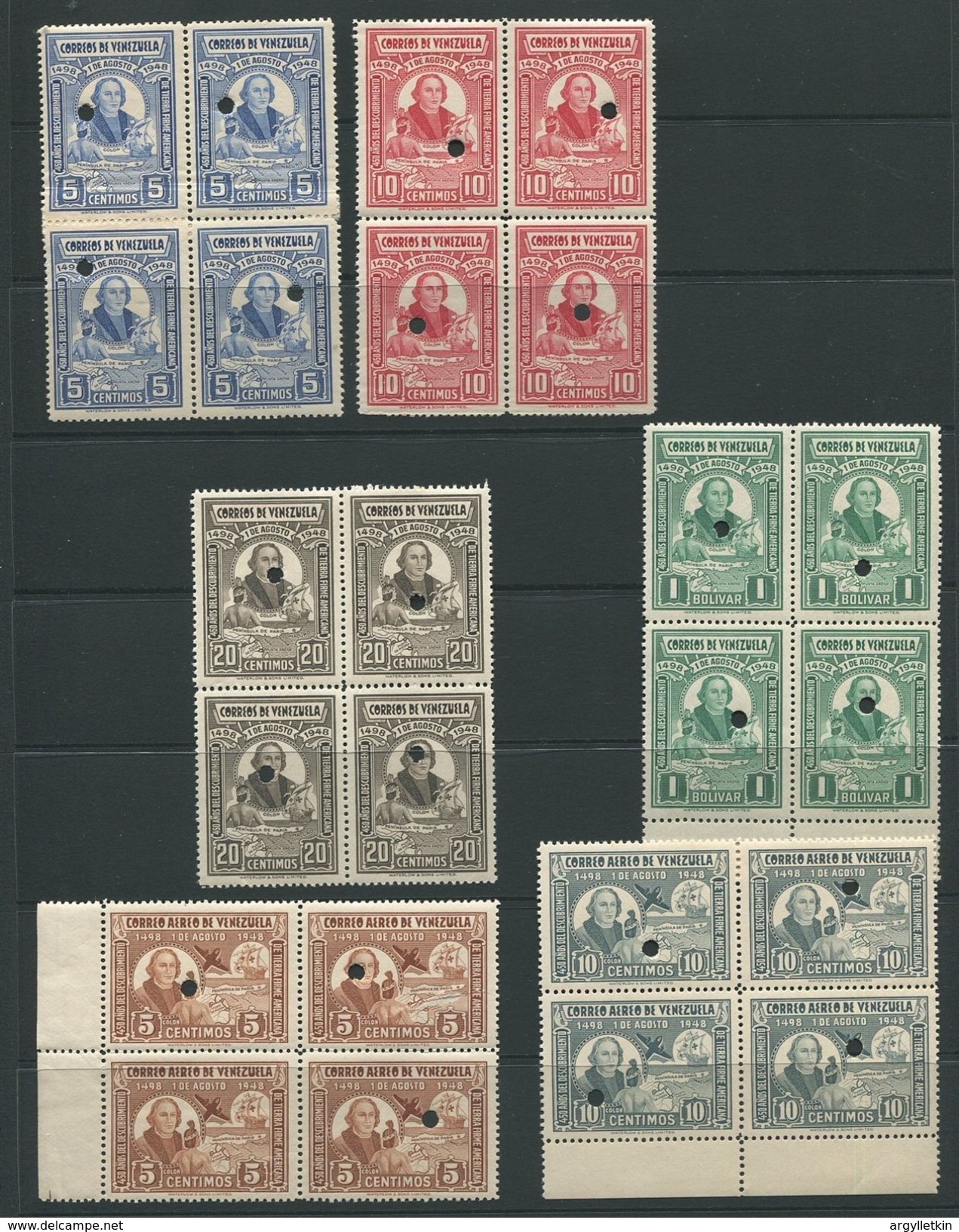 VENEZUELA 1948 COLUMBUS AMERICA BLOCKS 450 YEARS WATERLOW SPECIMENS - Venezuela