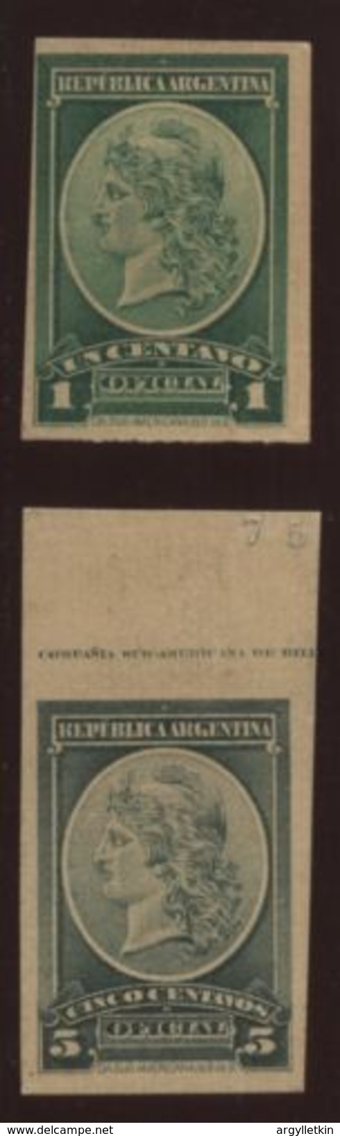 ARGENTINA 1901 OFFICIAL COLOUR TRIAL IMPERF PROOFS - Neufs