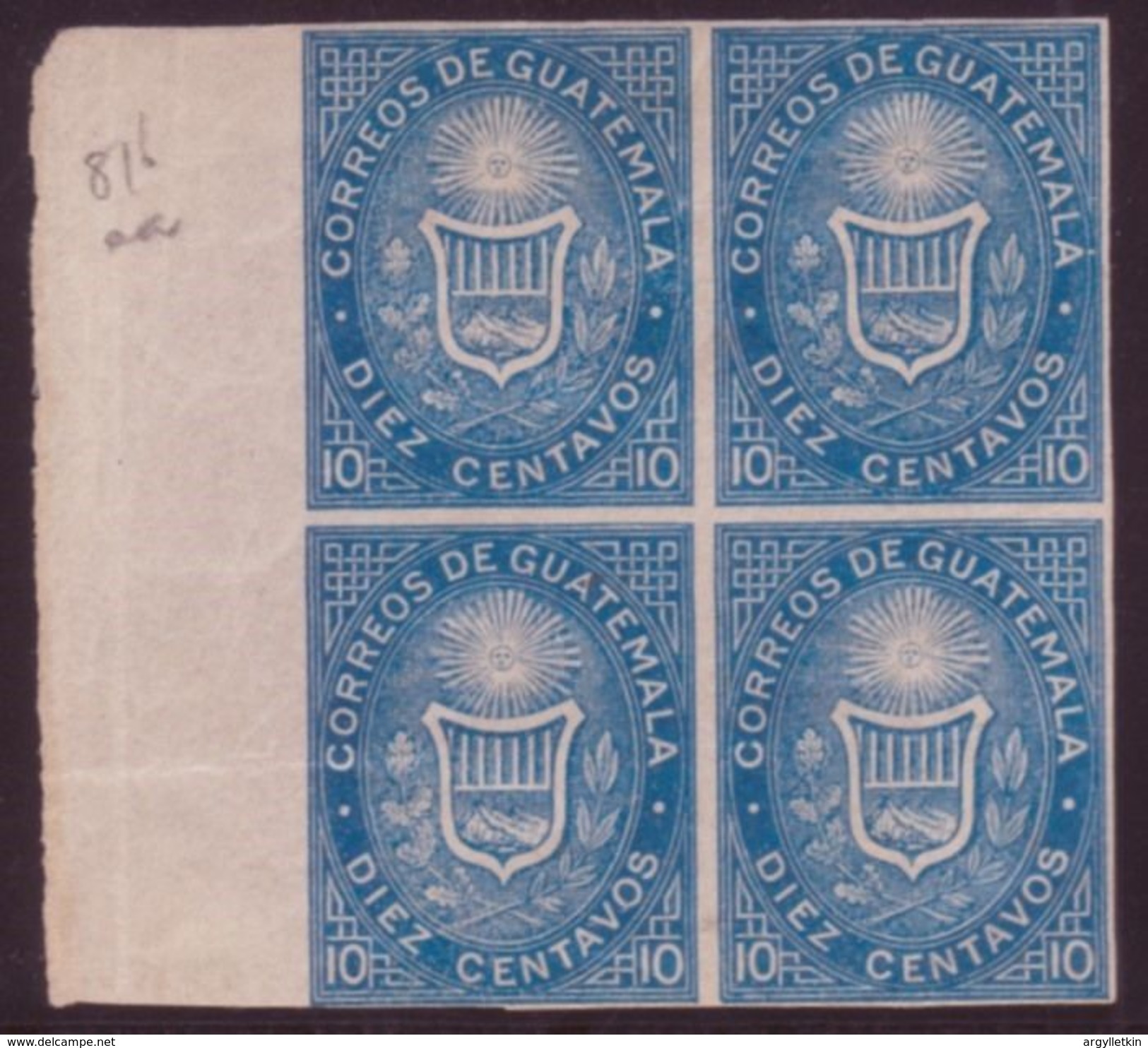 GUATEMALA #3 BLOCK OF 4 IMPERF MINT - Guatemala