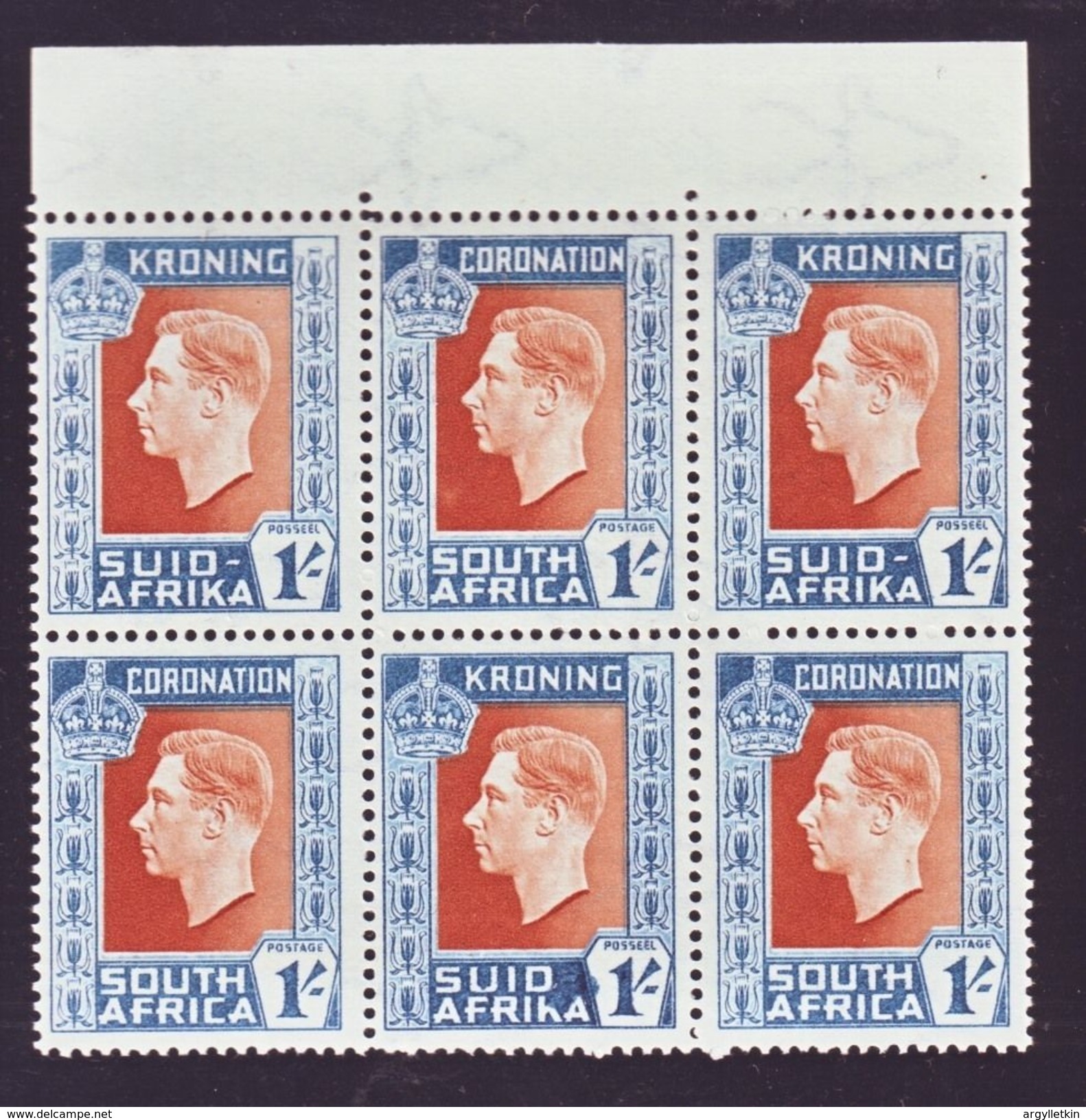 SOUTH AFRICA 1937 CORONATION KING GEORGE 6TH VARIETY BLOCK OF 6 - Unclassified