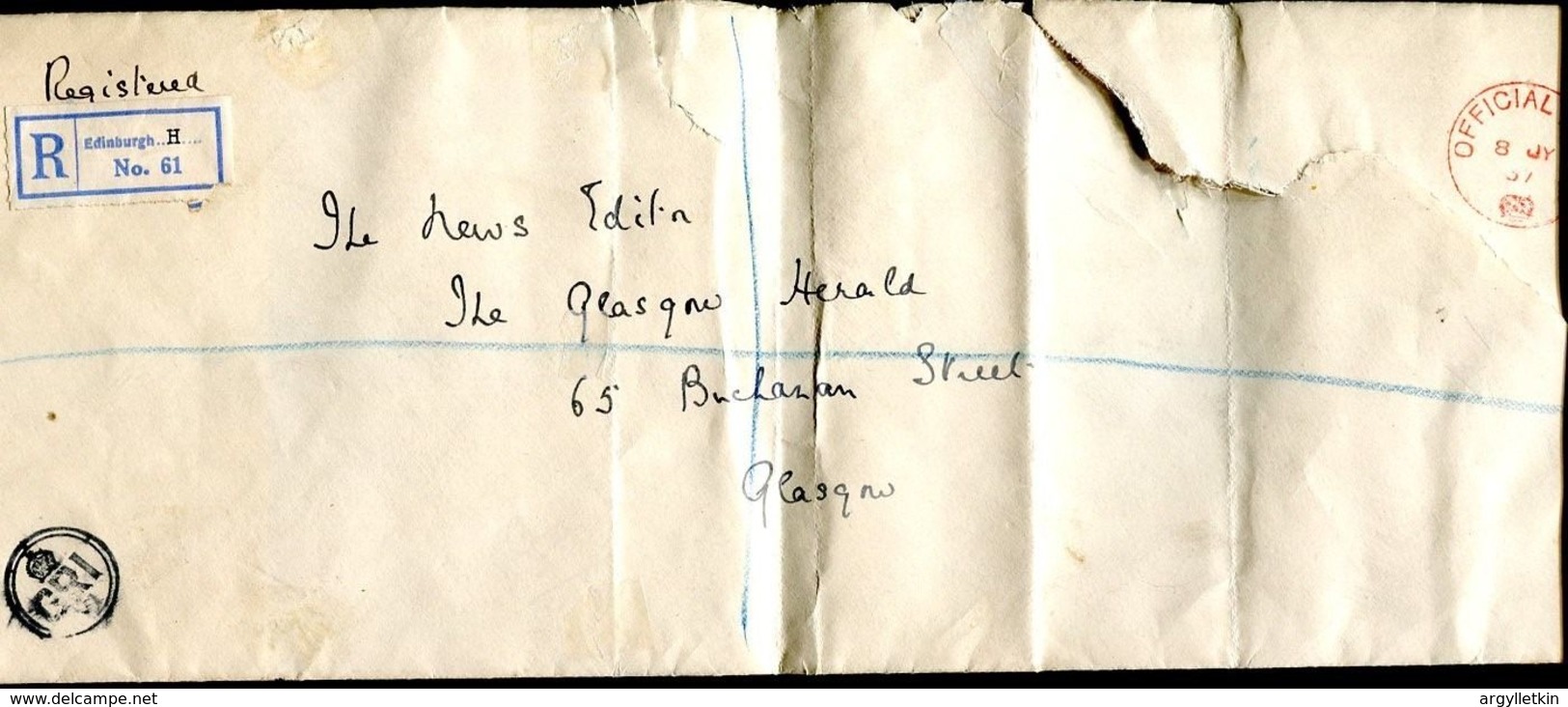 GREAT BRITAIN ROYALTY OFFICIAL MAIL GEORGE SIXTH HOLYROOD PALACE EDINBURGH 1937 - Non Classés