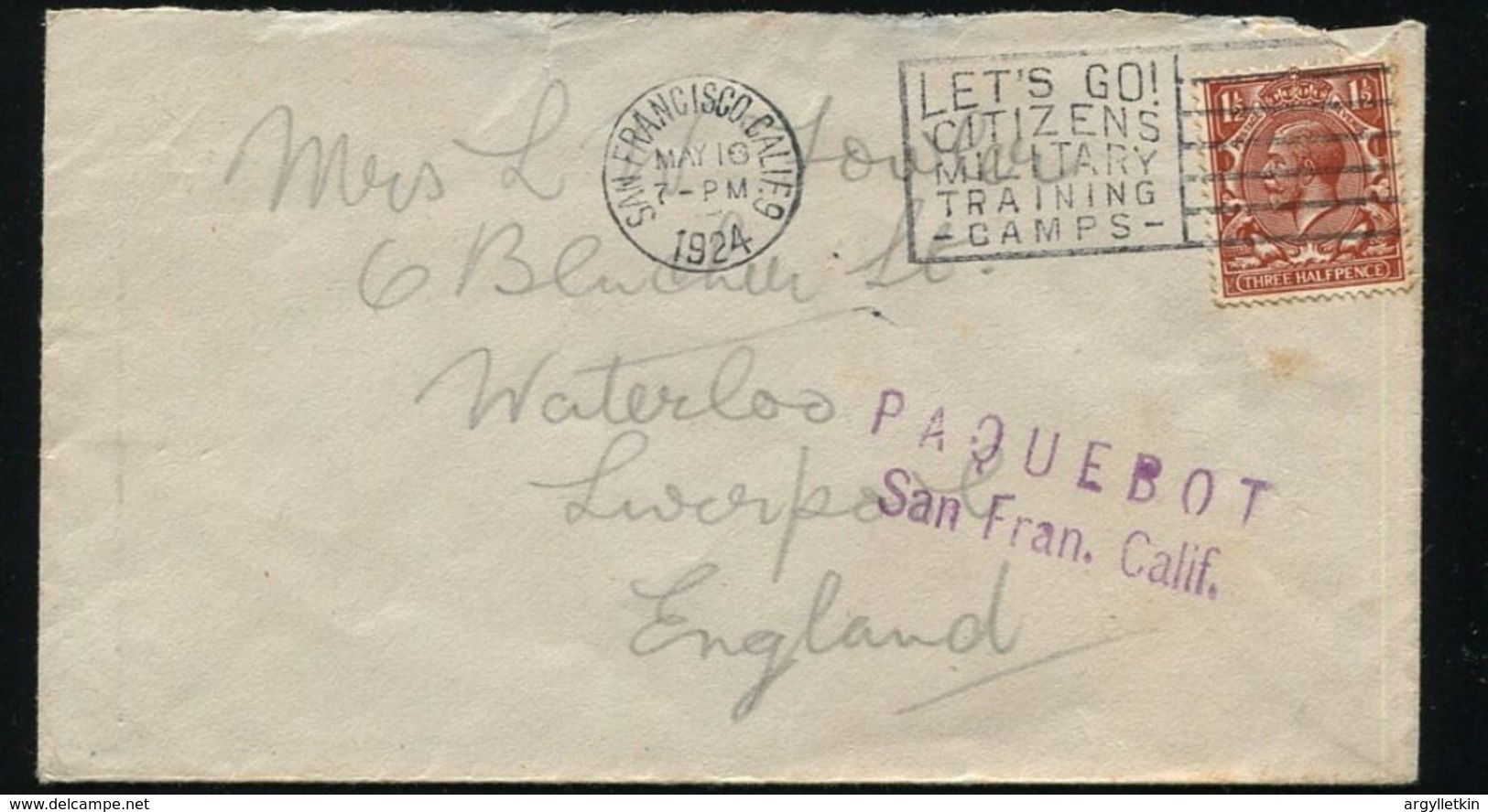 USA SAN FRANCISCO GB USED ABROAD PAQUEBOT SHIPPING HOSKING 1924 - Other & Unclassified