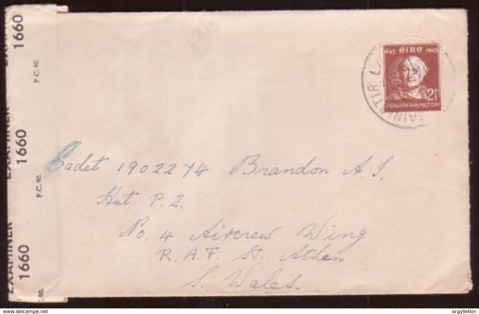 IRELAND 'HAMILTON' CENSOR COVER - Postal Stationery