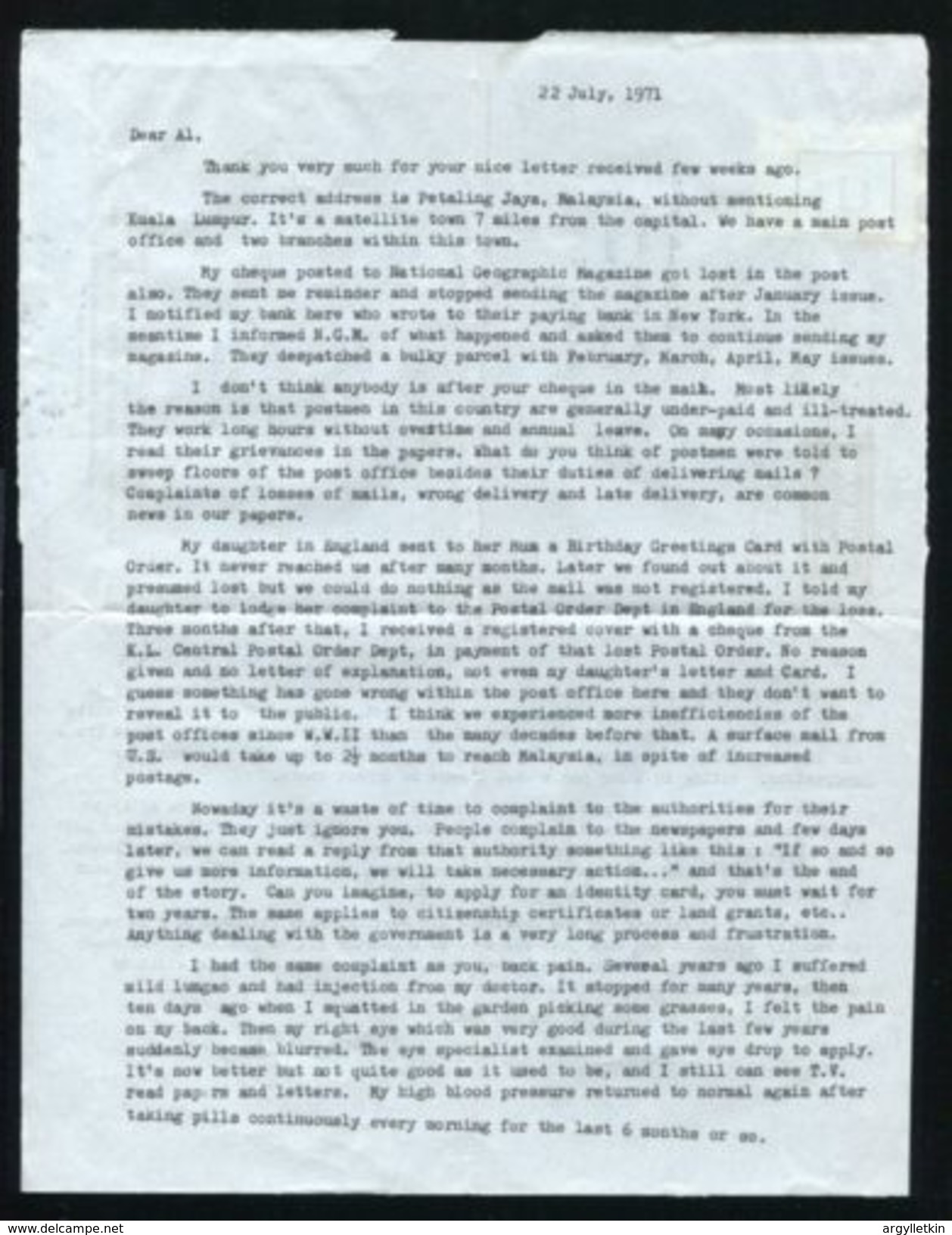 MALAYSIA AIR LETTER HAWAII BIRDS 1971 POST OFFICE STAFF - Other & Unclassified