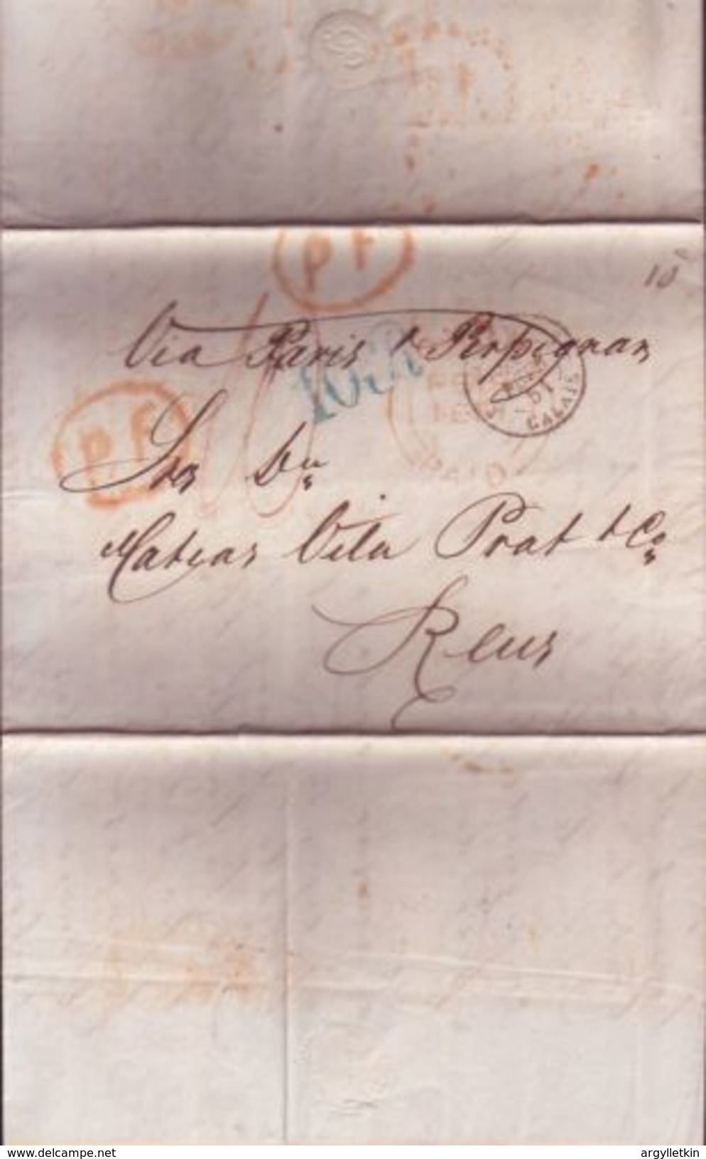 GB 1851 TO SPAIN VIA PARIS, FRANCE - ...-1840 Préphilatélie