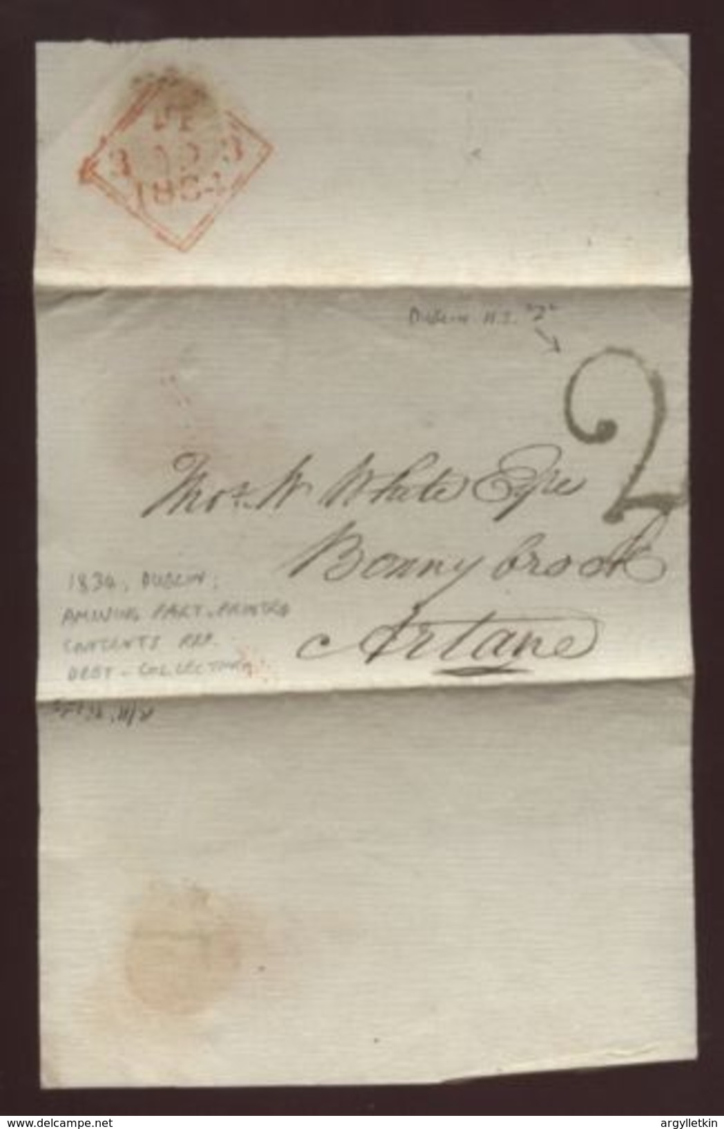 IRELAND 1834 "DEBT COLLECTING" ENTIRE - Prephilately